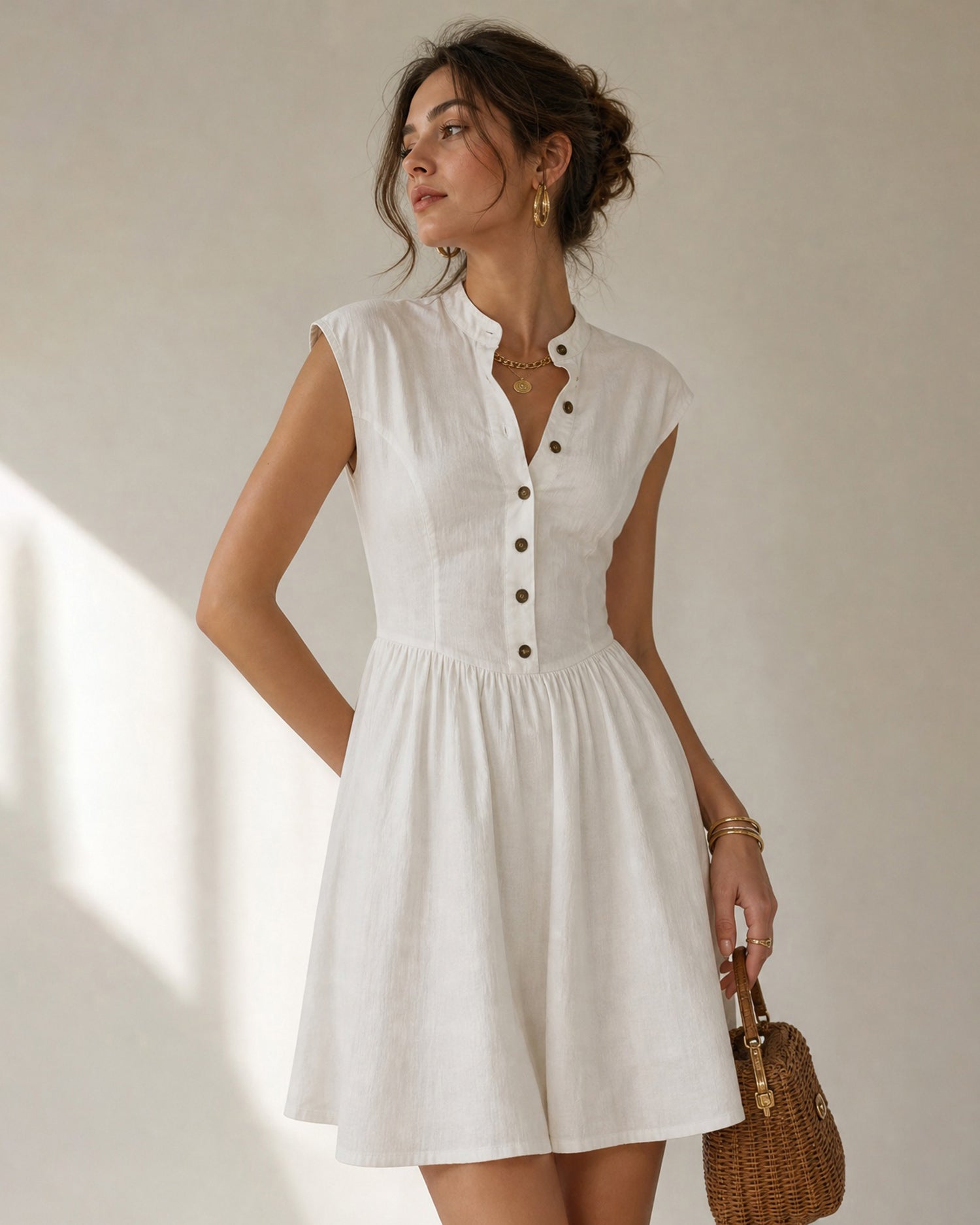 Women's Woven Cotton Mini Dresses - RIHOAS