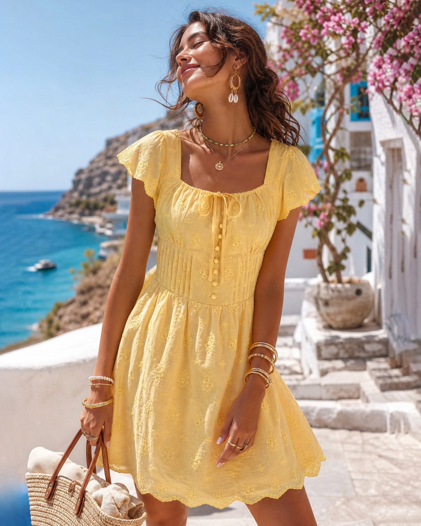 Women's Woven Cotton Mini Dresses Dresses - RIHOAS