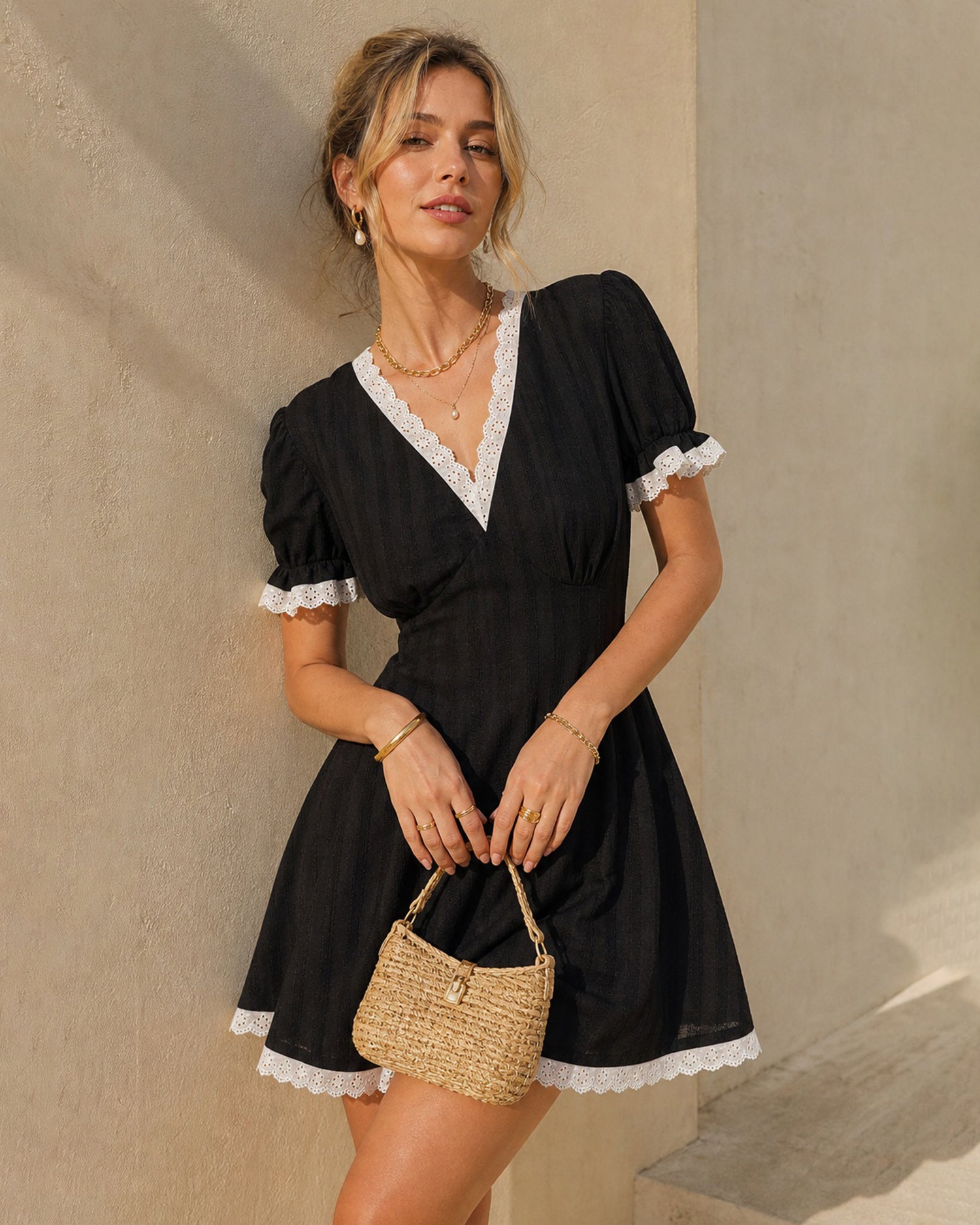 Women's Woven Cotton Mini Dresses - RIHOAS