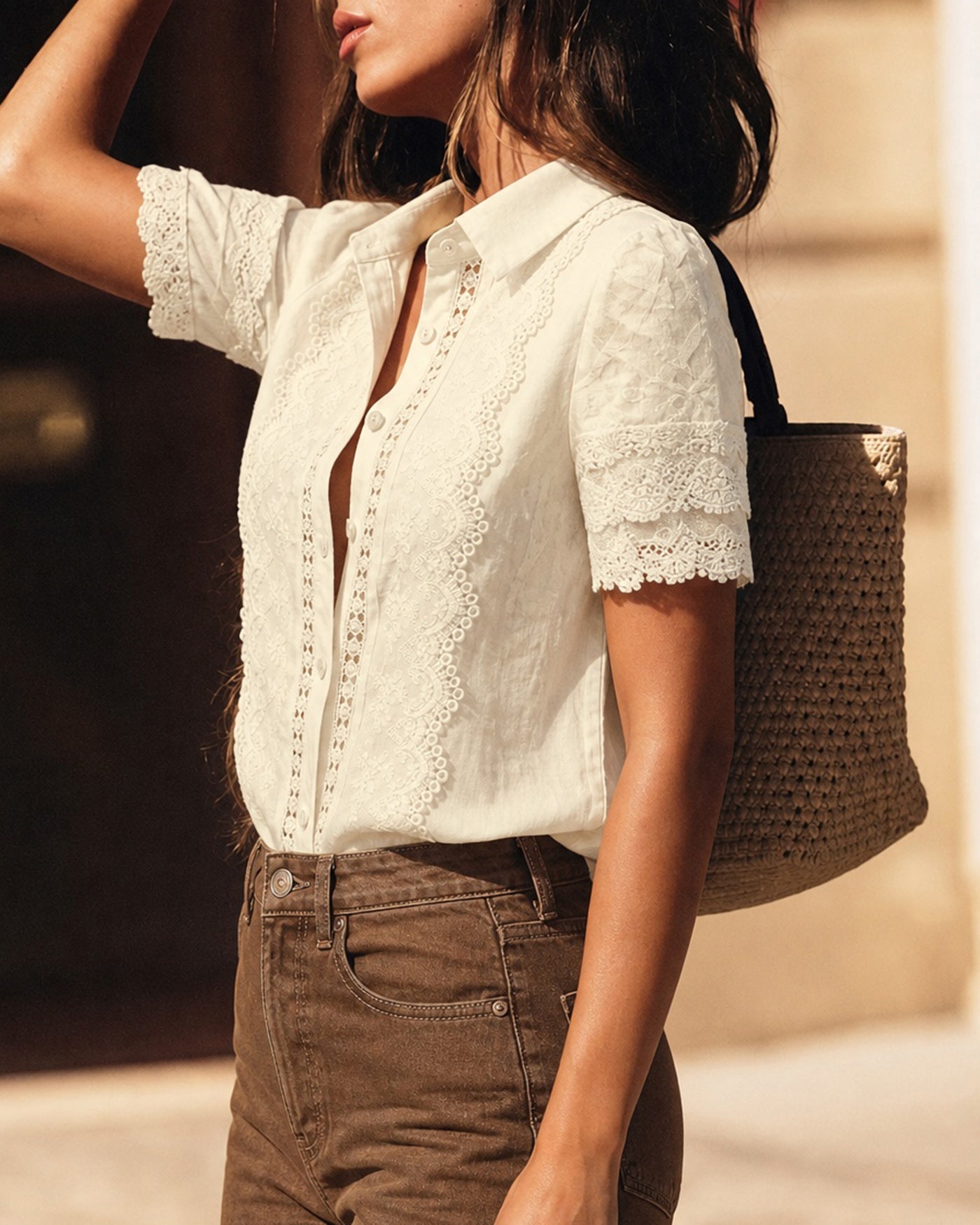 Women's Woven Cotton Shirt Tops - RIHOAS