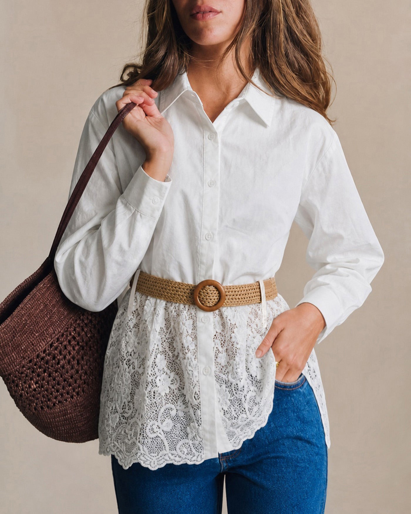 Women's Woven Cotton Shirt White Tops - RIHOAS
