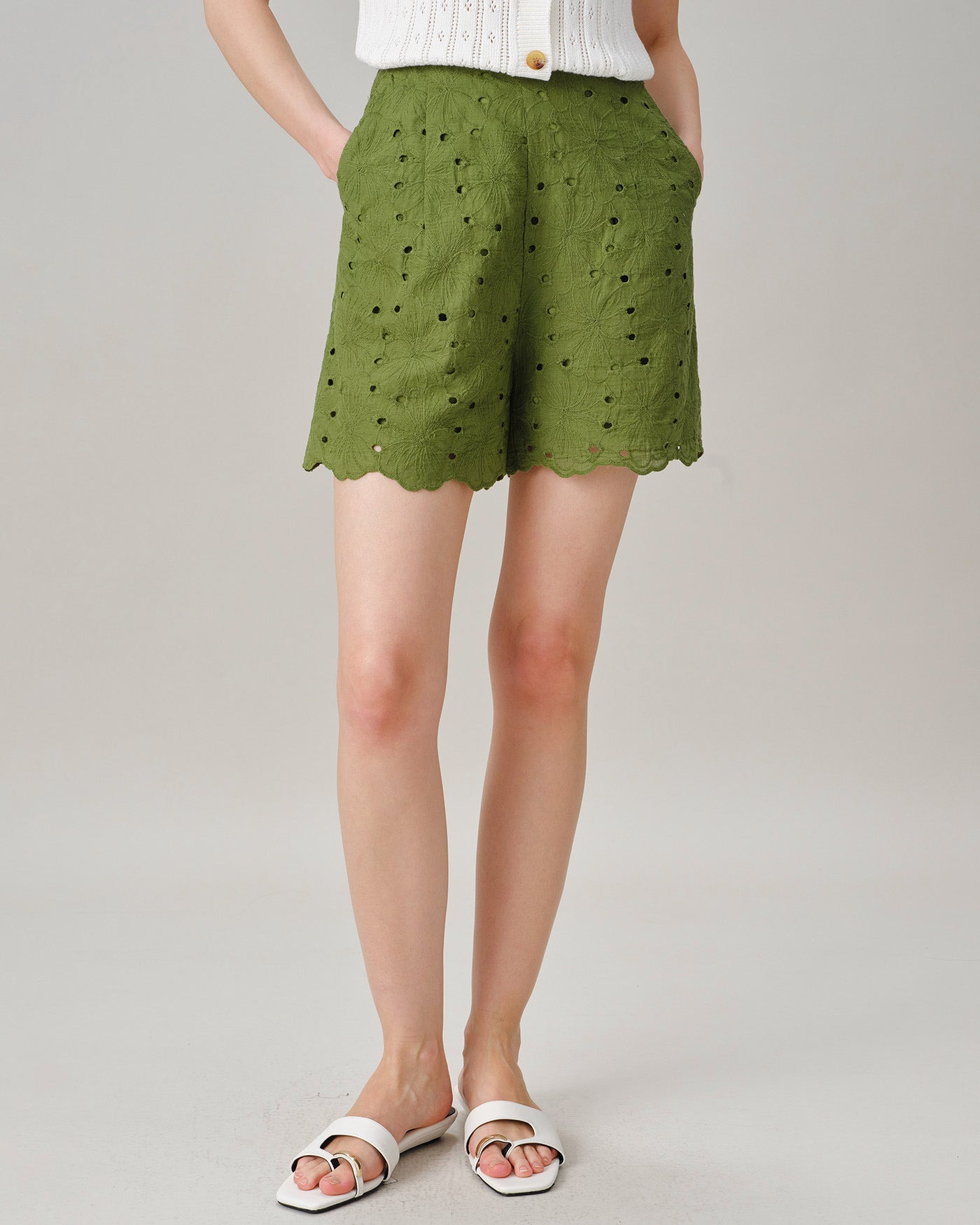 Women's Woven Cotton Shorts Green Bottoms - RIHOAS