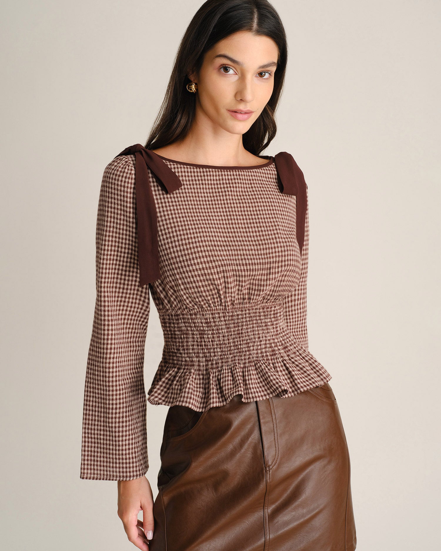 Women's Woven Cotton Tees Brown - RIHOAS