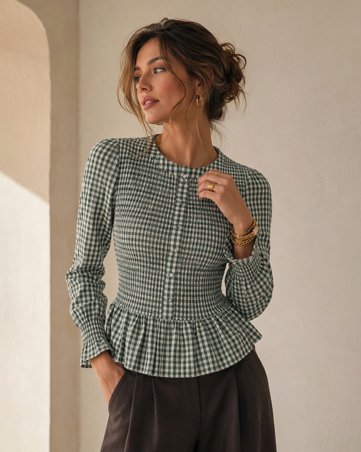 Women's Woven Cotton Tees Green - RIHOAS