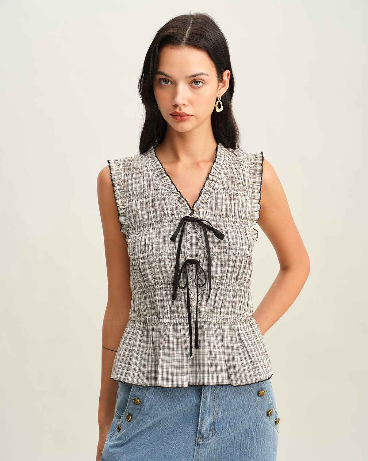Women's Woven Cotton Vest Black Tops - RIHOAS