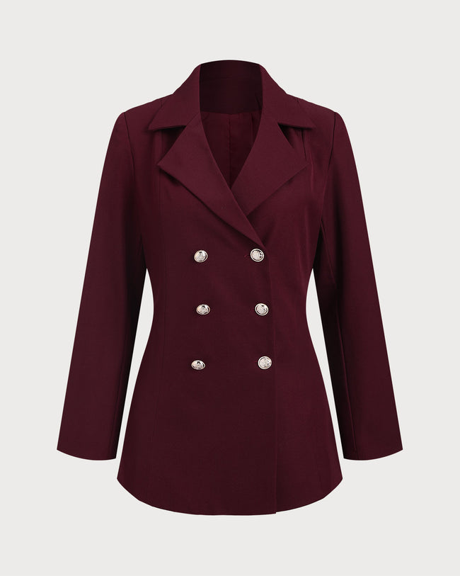 Women's Woven Polyester Blazers Wine Red Outerwear - RIHOAS
