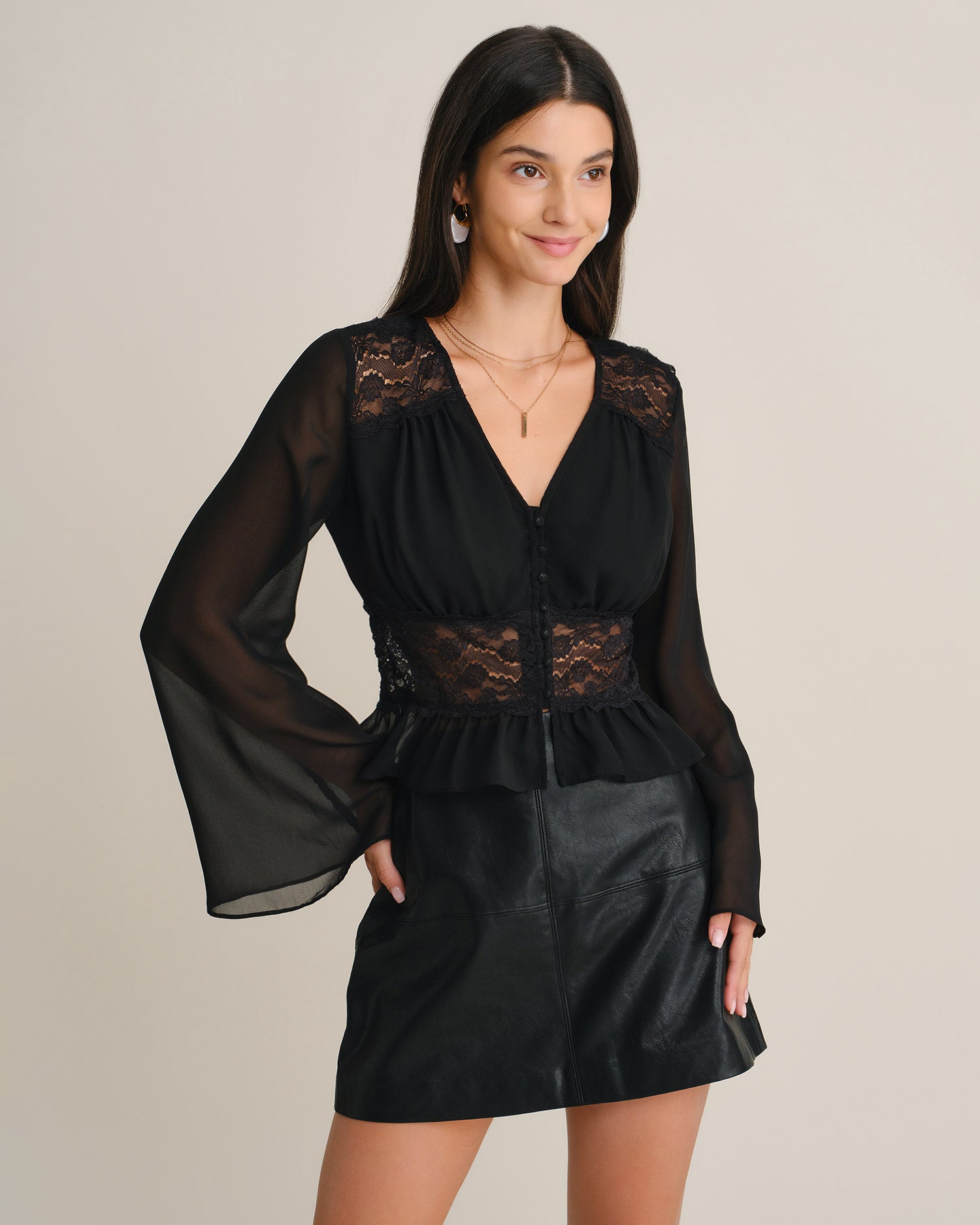 Women's Woven Polyester Blouses Black - RIHOAS