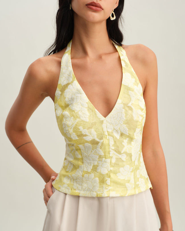 Women's Woven Polyester Camis Yellow Tops - RIHOAS