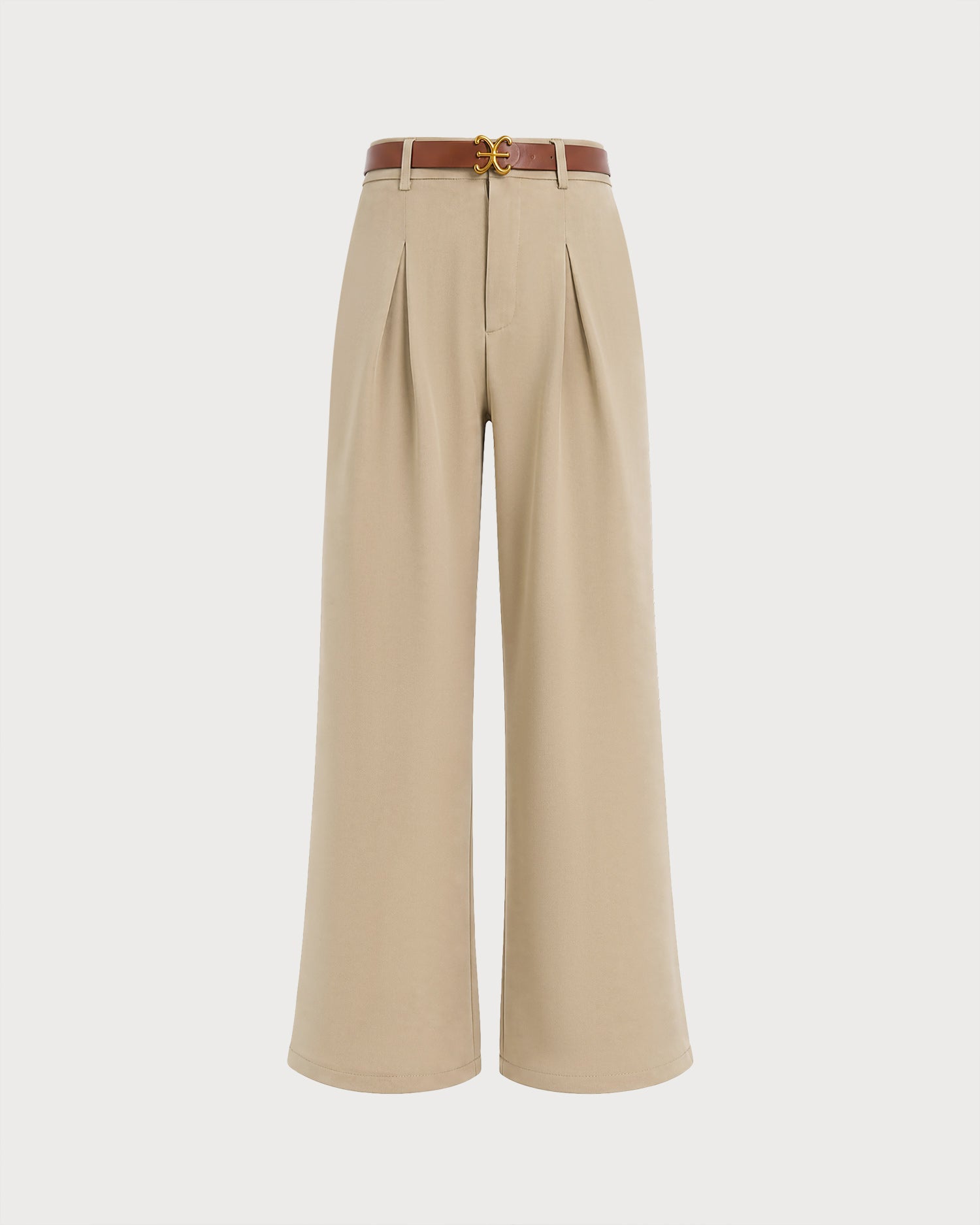 Khaki Belt Pockets Straight Pants 02