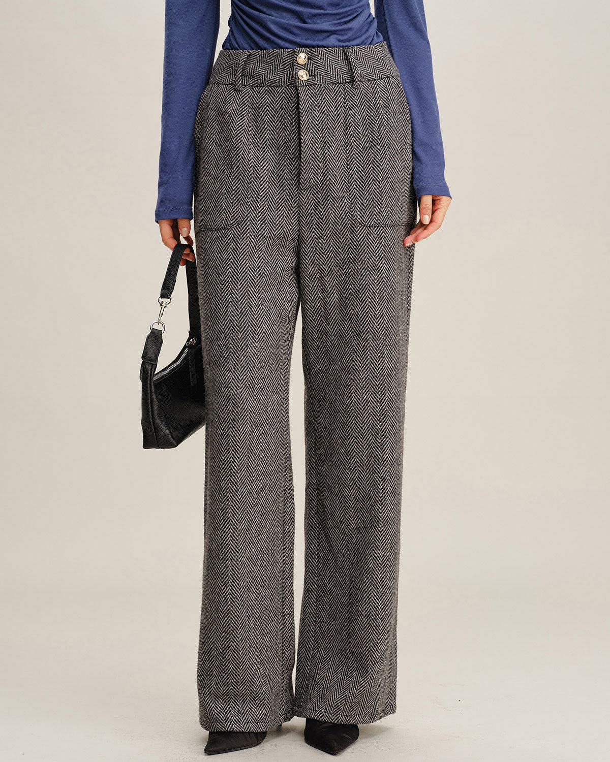 Women's Woven Polyester Casual Pants Grey Bottoms - RIHOAS