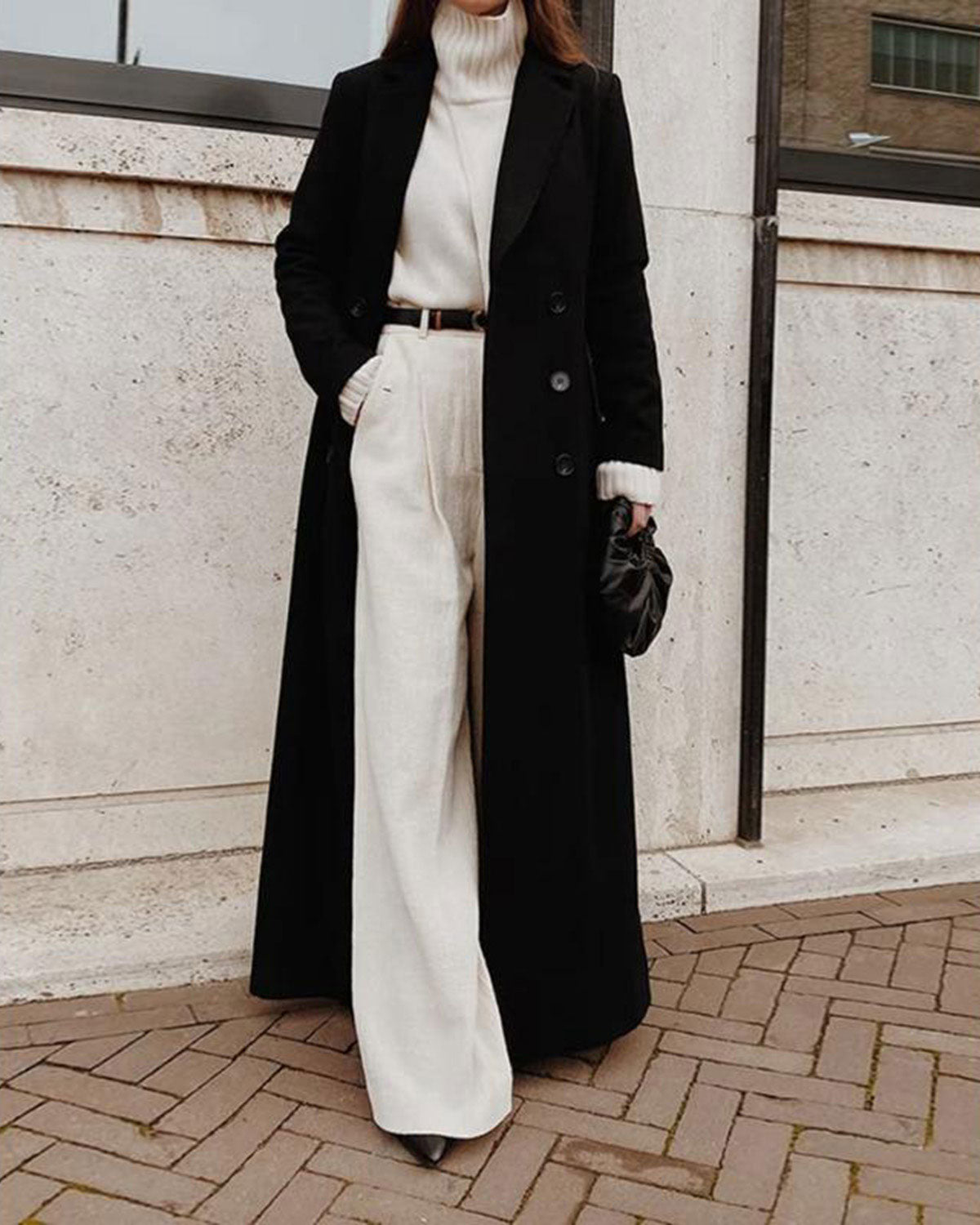 Women's Woven Polyester Coat Black Outerwear - RIHOAS