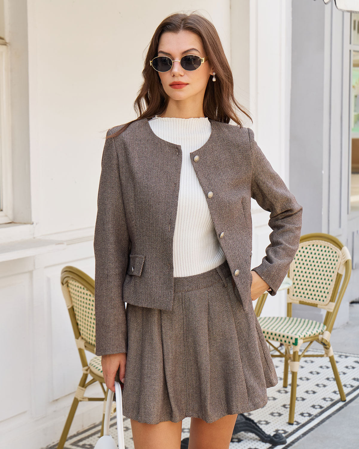 Women's Woven Polyester Jacket Brown Outerwear - RIHOAS