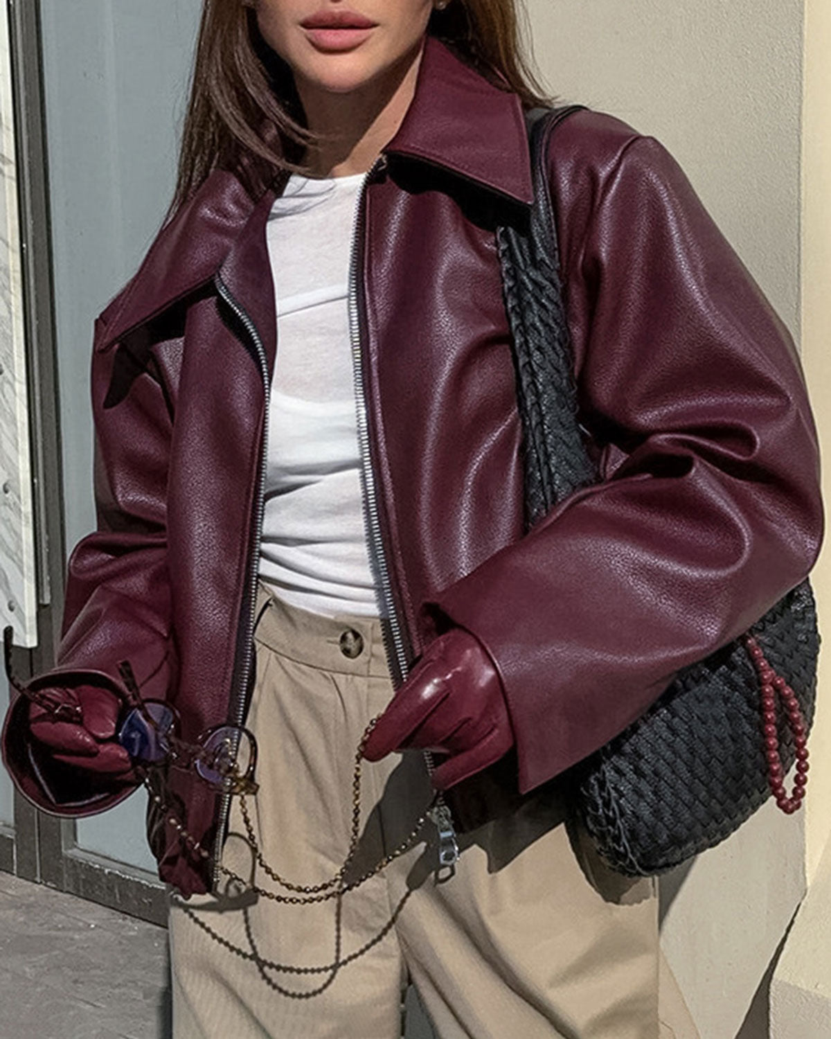 Women's Woven Polyester Jacket Maroon Outerwear - RIHOAS