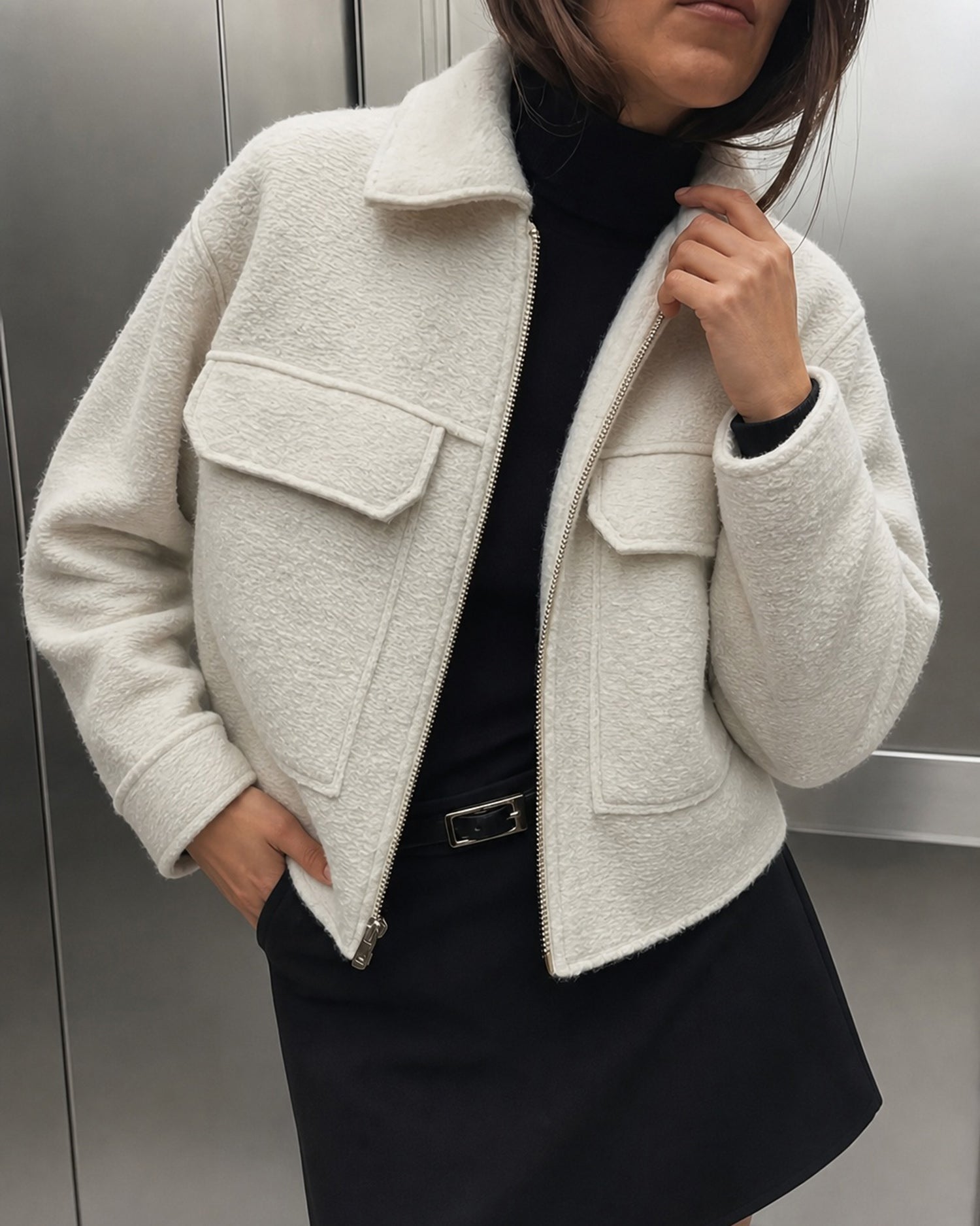 Women's Woven Polyester Jacket Off White - RIHOAS