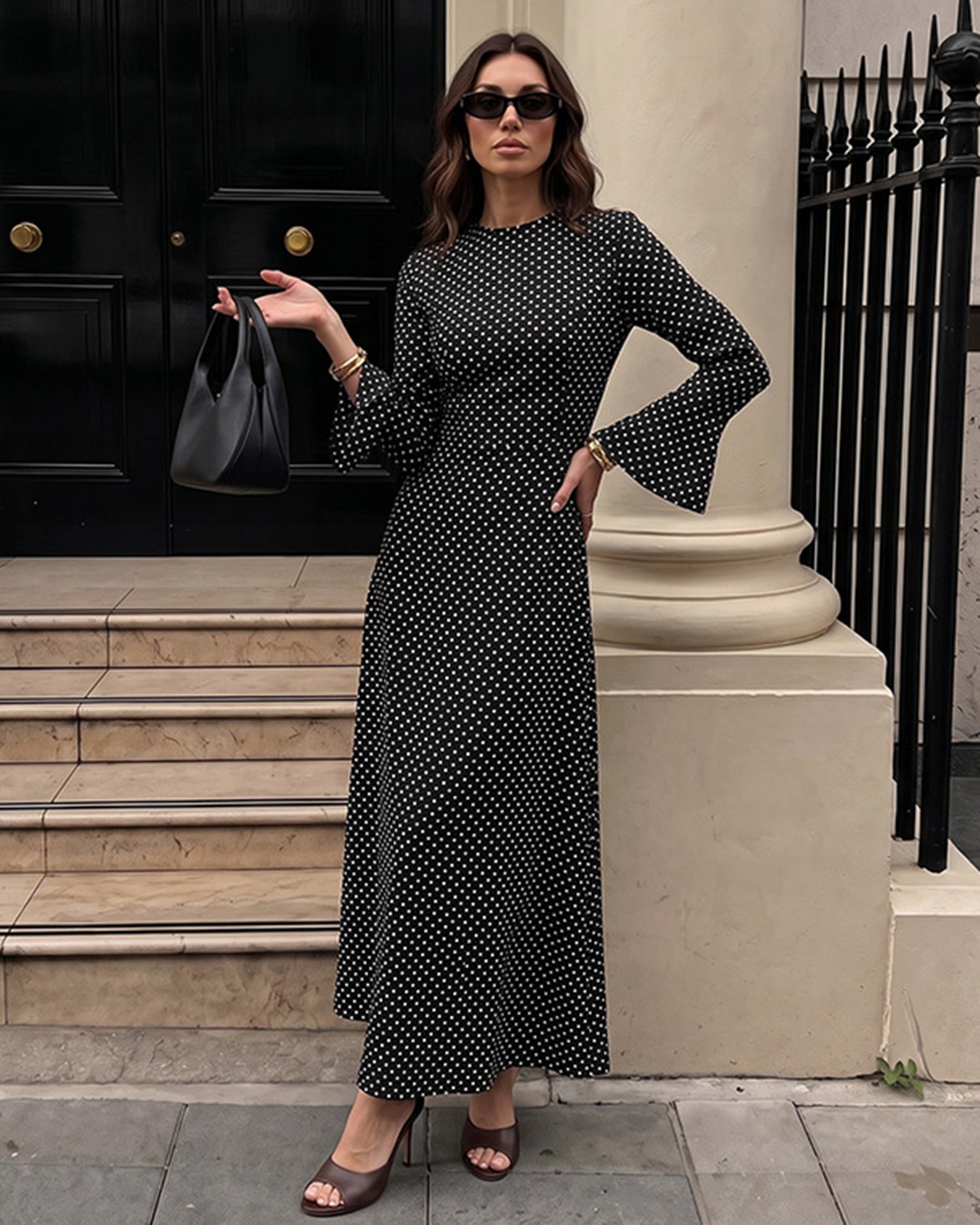 Women's Woven Polyester Maxi Dress Black - RIHOAS