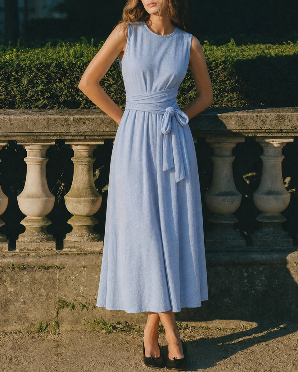 Blue Sleeveless Round Neck Tunic Maxi Dress & Reviews - Blue - Dresses