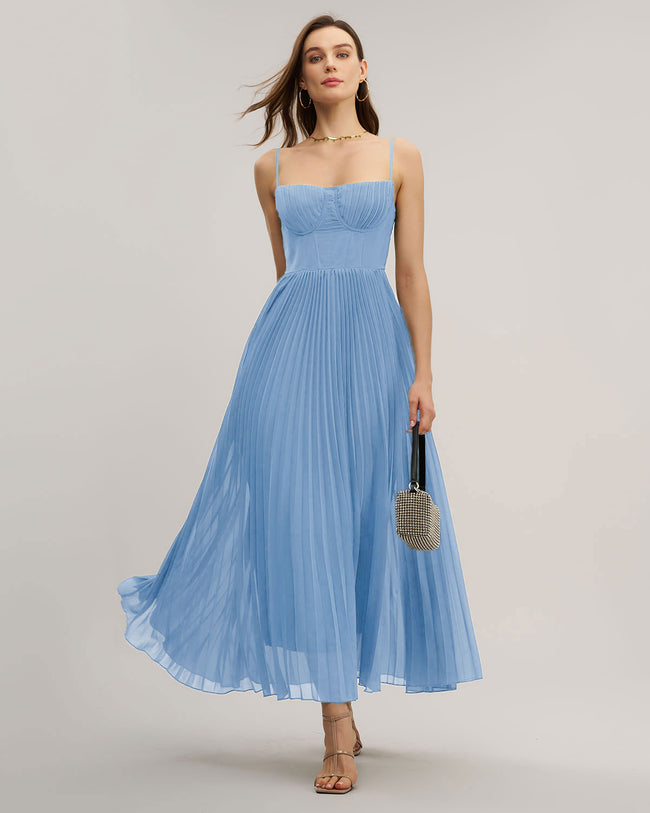 Women's Woven Polyester Maxi Dress Blue Dresses - RIHOAS