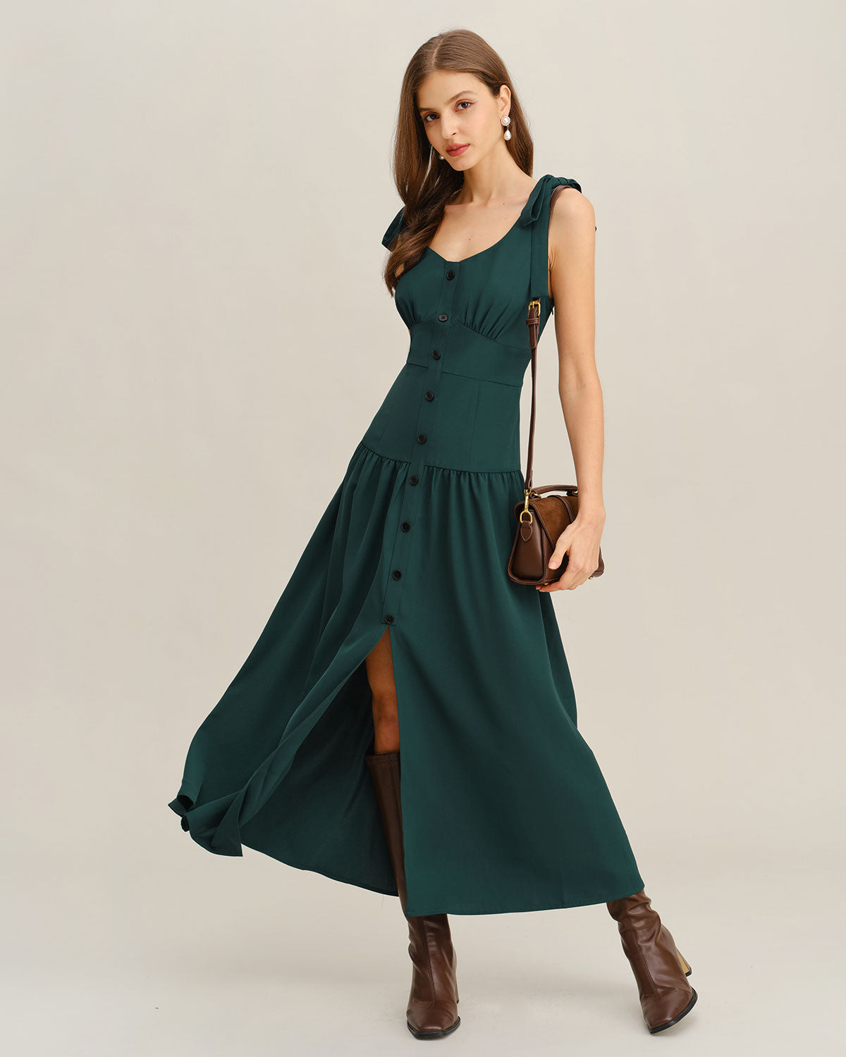 Women's Woven Polyester Maxi Dress Caramel Dresses - RIHOAS
