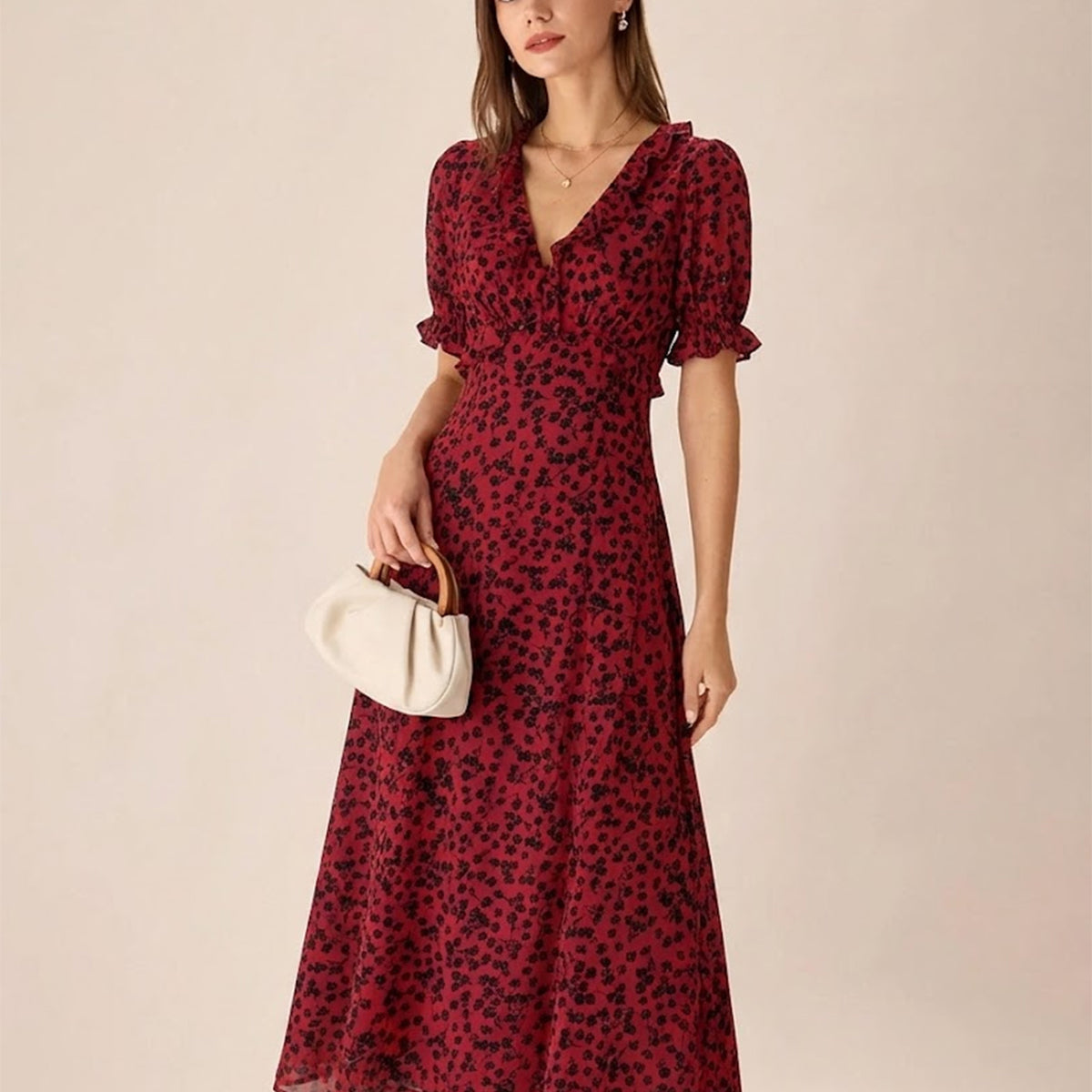 Rihoas V Neck Floral Maxi Dress for Women, Red / S