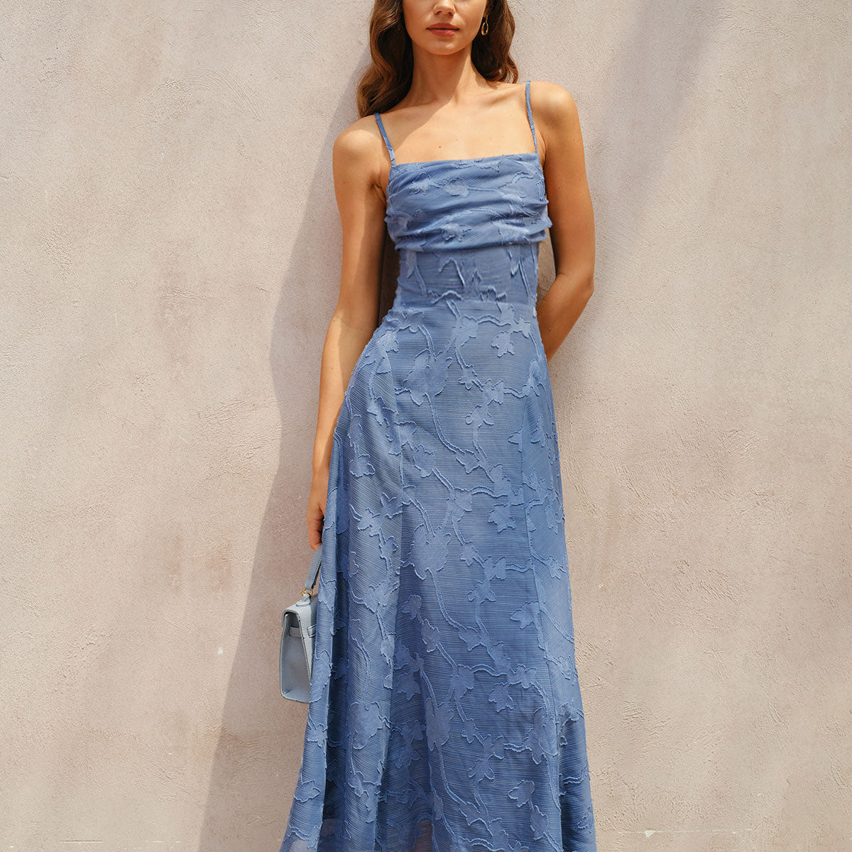 blue blossom jacquard samantha dress Blue Jacquard Ruched Slip Maxi Dress & Reviews - Blue - Dresses