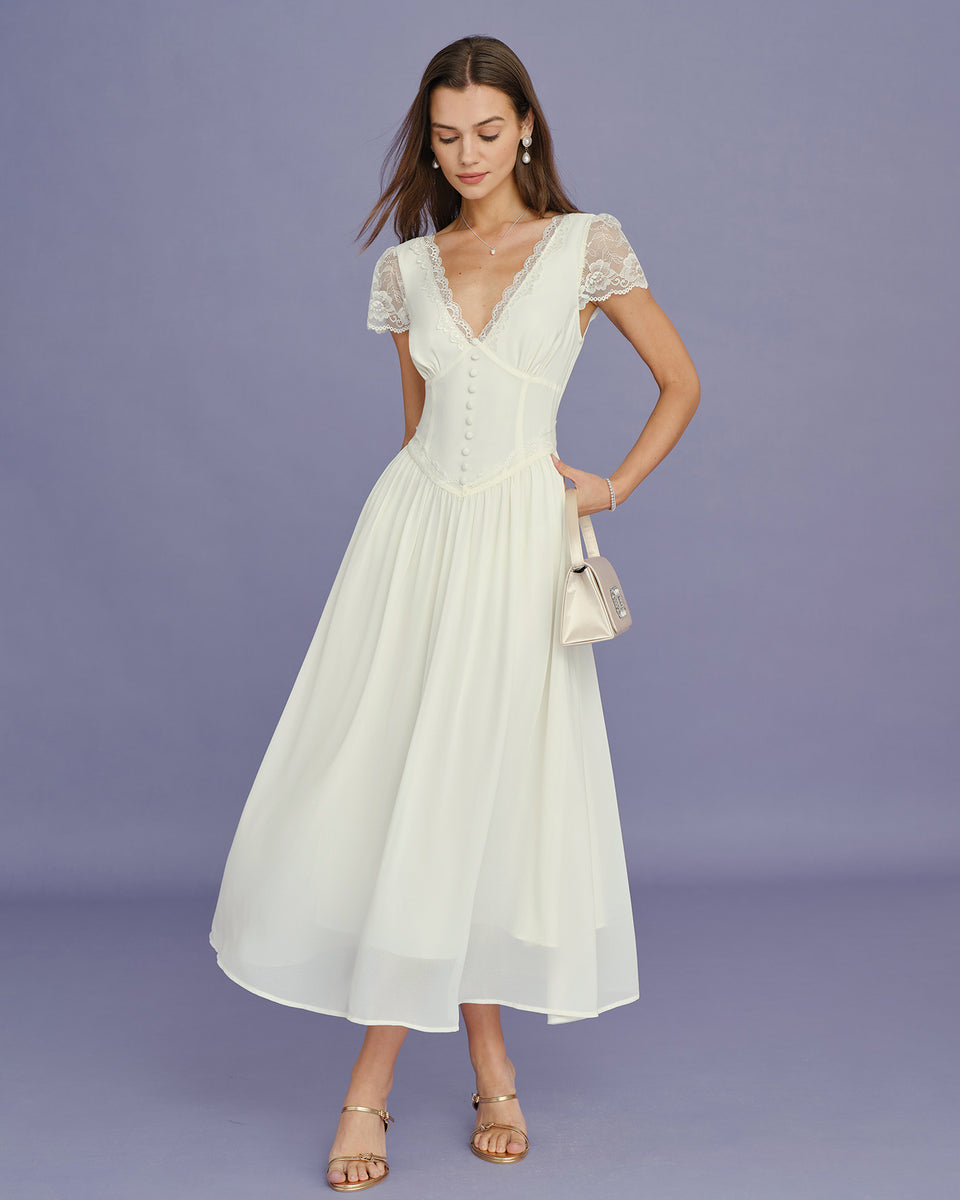 knee length dresses for ladies Mock-Neck Lace Dress