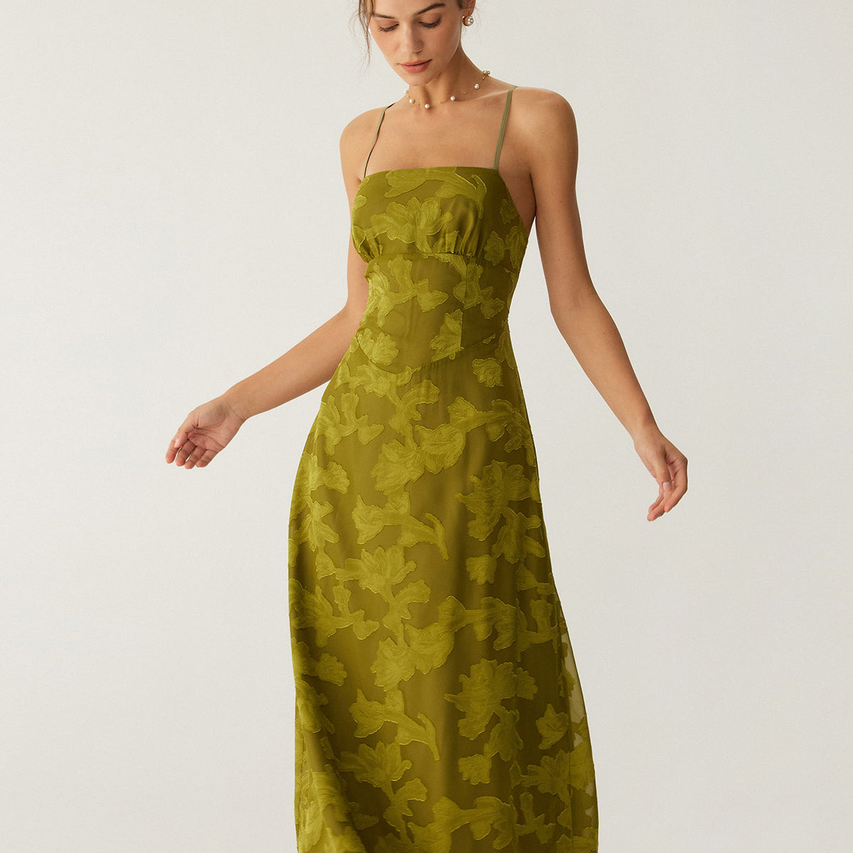 Green Floral Ruched Backless Slip Maxi Dress & Reviews - Green - Dresses