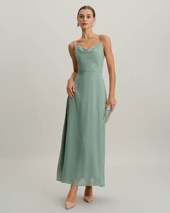 Women's Woven Polyester Maxi Dress Green Dresses - RIHOAS