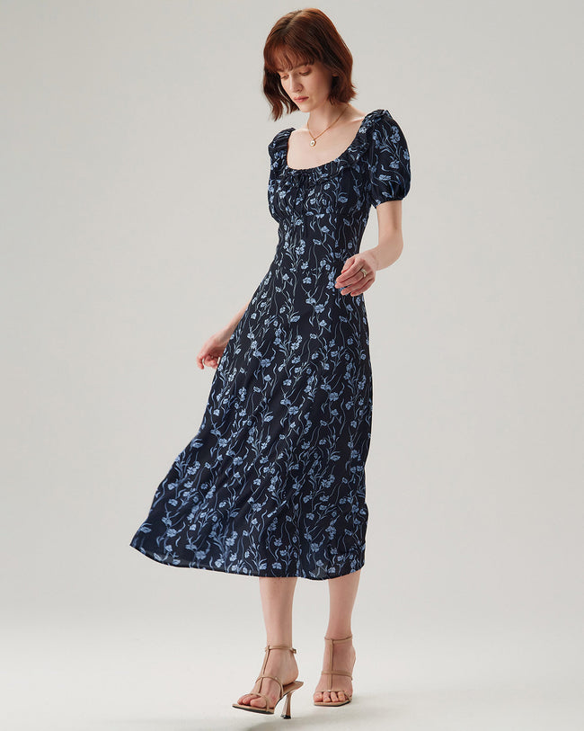 Women's Woven Polyester Maxi Dress Navy Dresses - RIHOAS