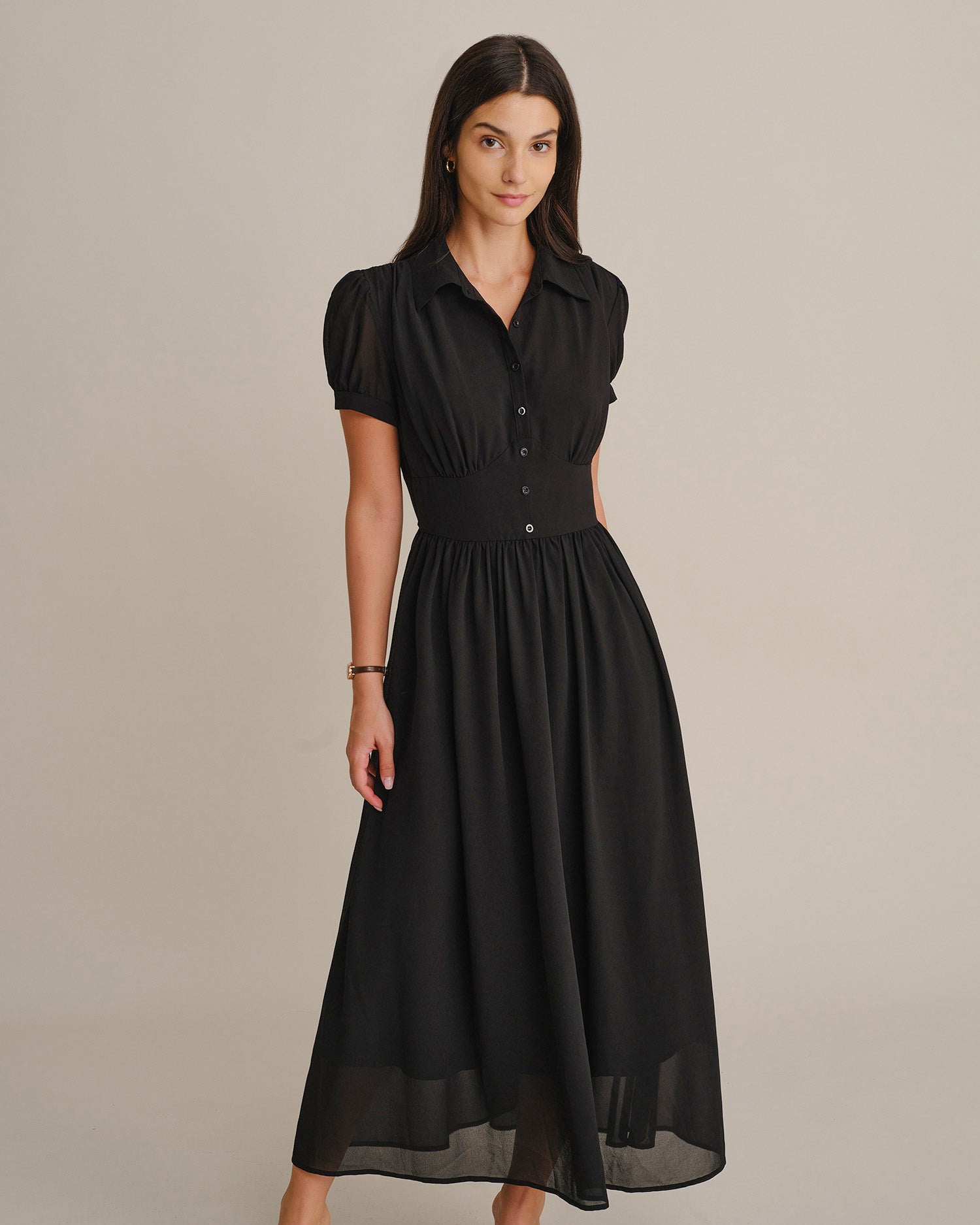 Women's Woven Polyester Maxi Dresses Black - RIHOAS