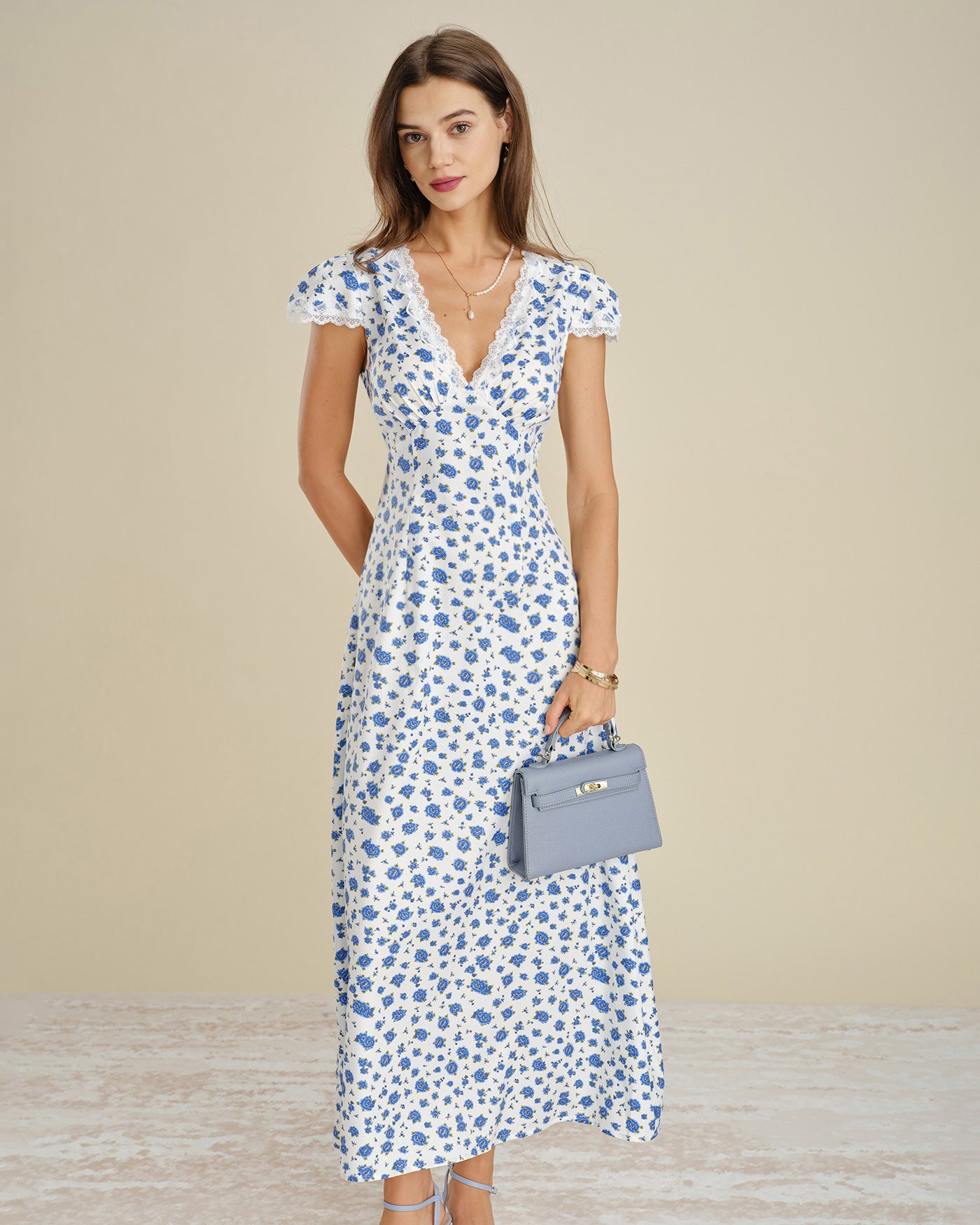 Women's Woven Polyester Maxi Dresses Blue Dresses - RIHOAS
