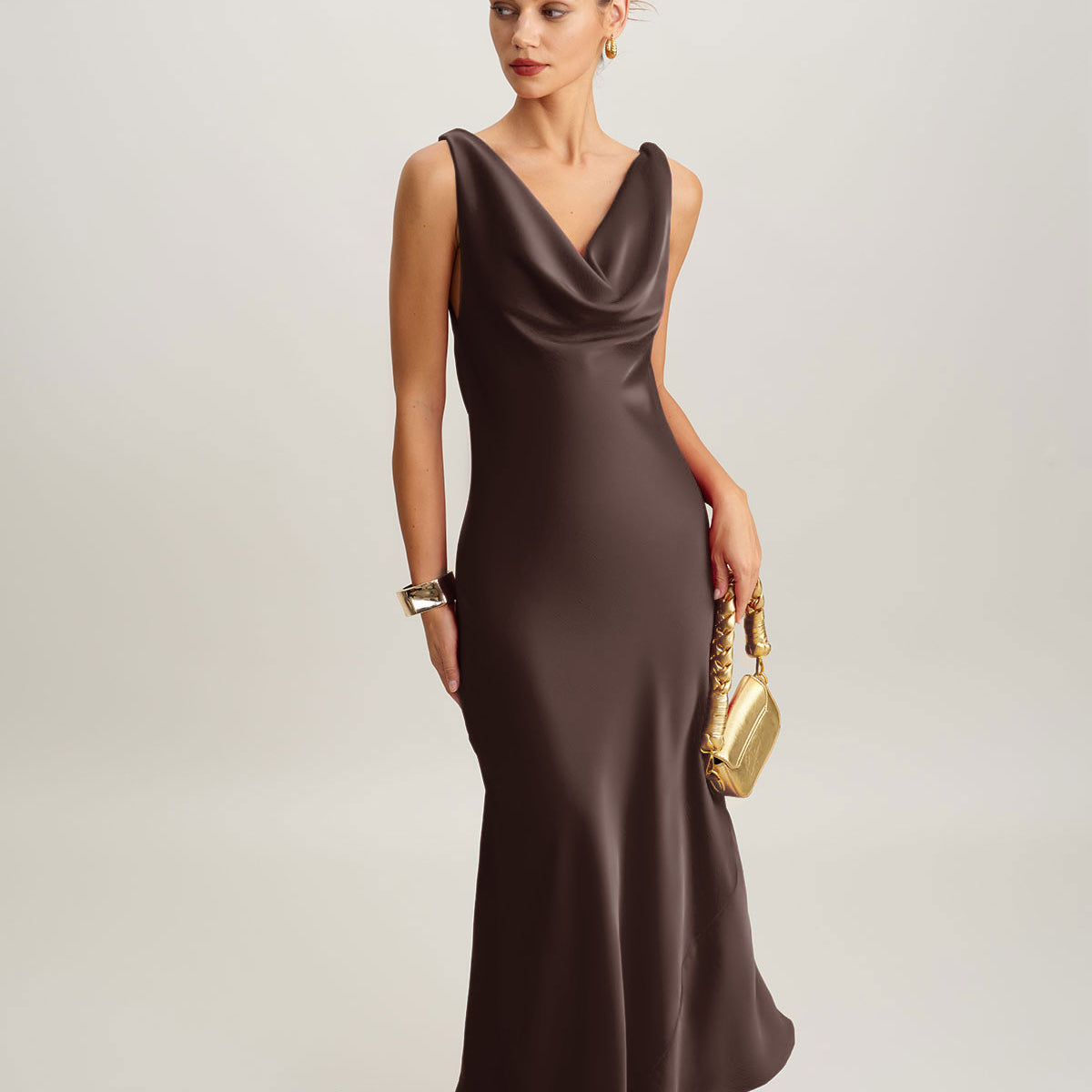 Coffee Cowl Neck Satin Maxi Dress & Reviews - Coffee - Dresses
