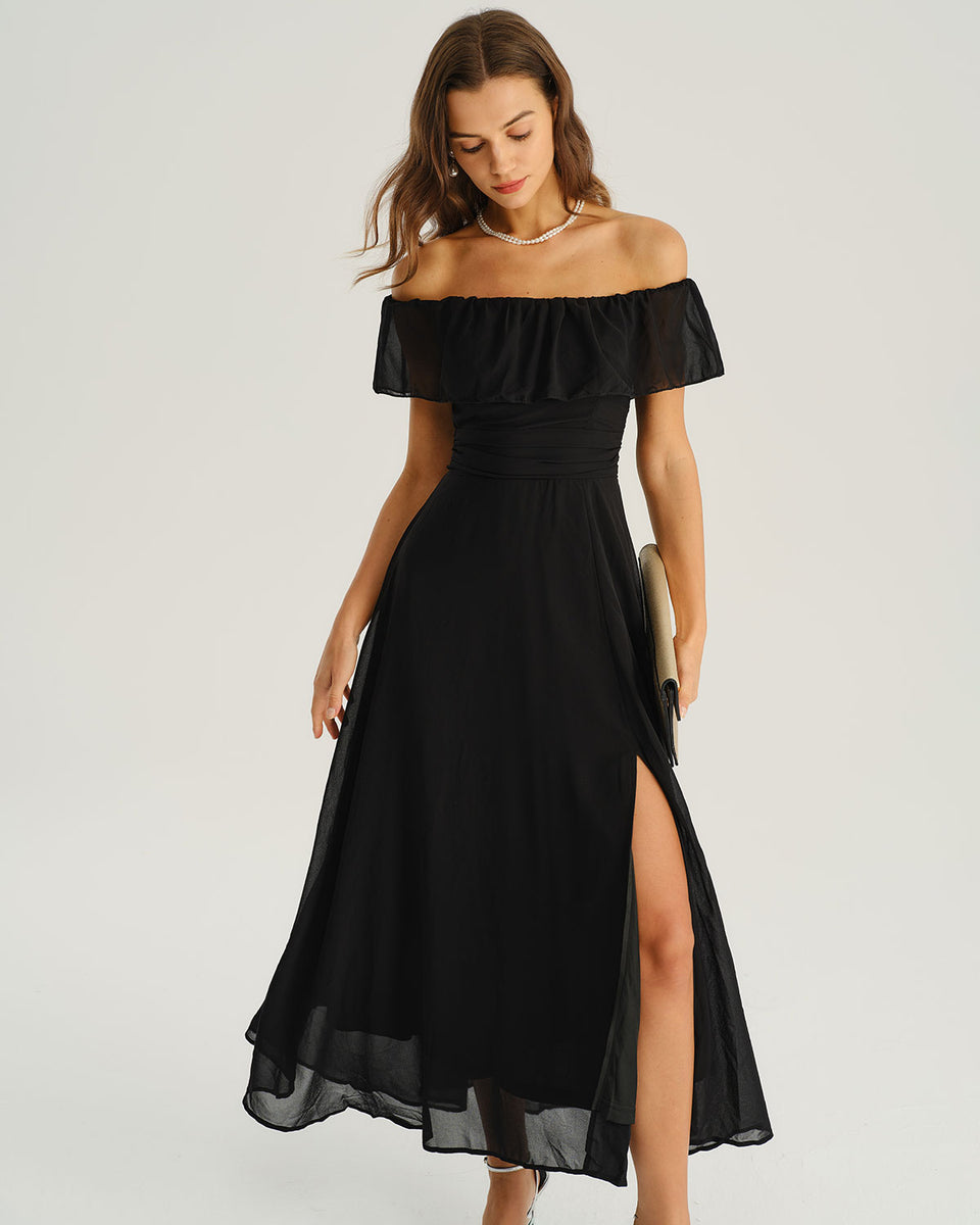 Black Off The Shoulder A-Line Maxi Dress & Reviews - Black - Dresses | RIHOAS Black Off The Shoulder A-Line Maxi Dress & Reviews - Black - Dresses | RIHOAS