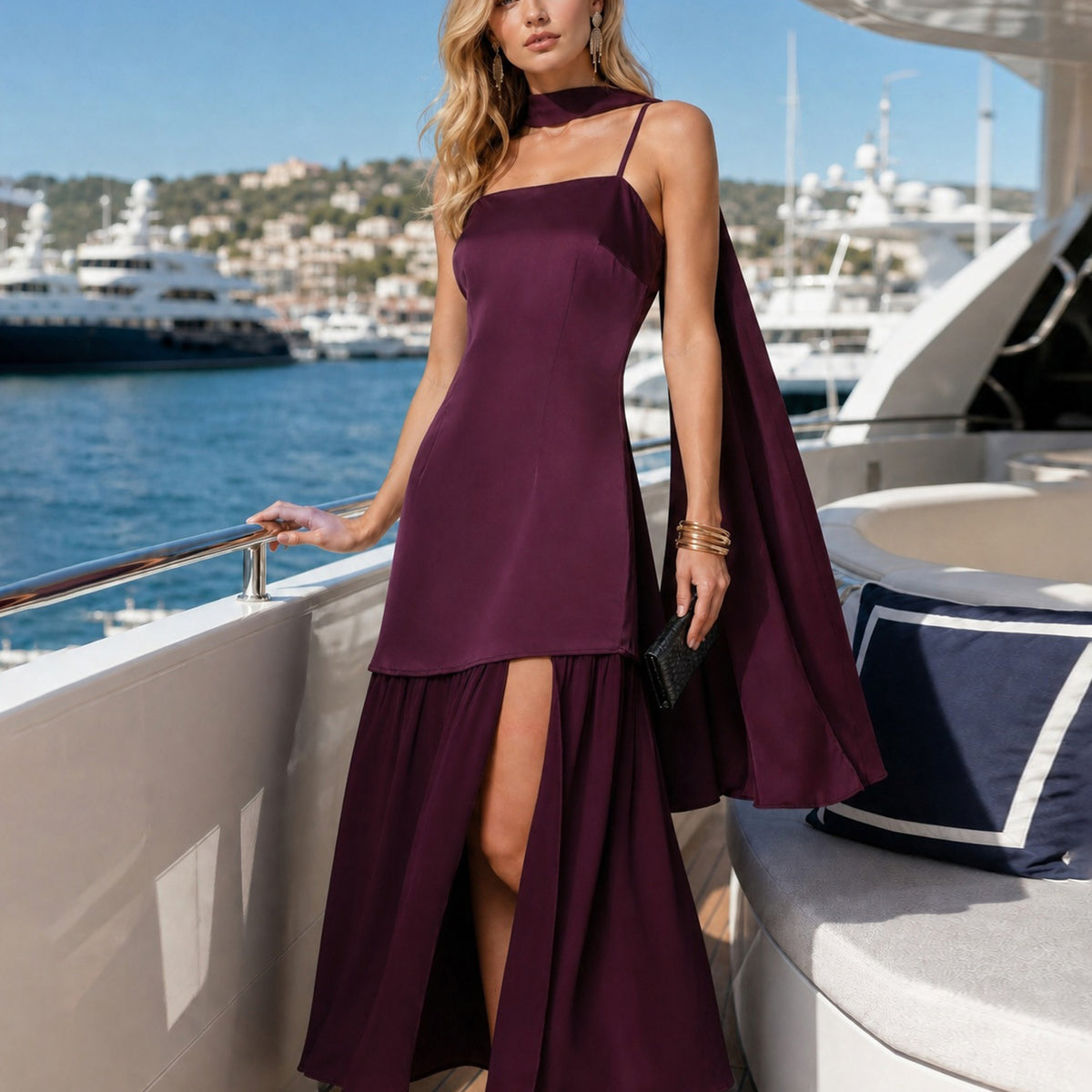 Purple Square Neck Splicing Maxi Dress & Reviews - Purple - Dresses