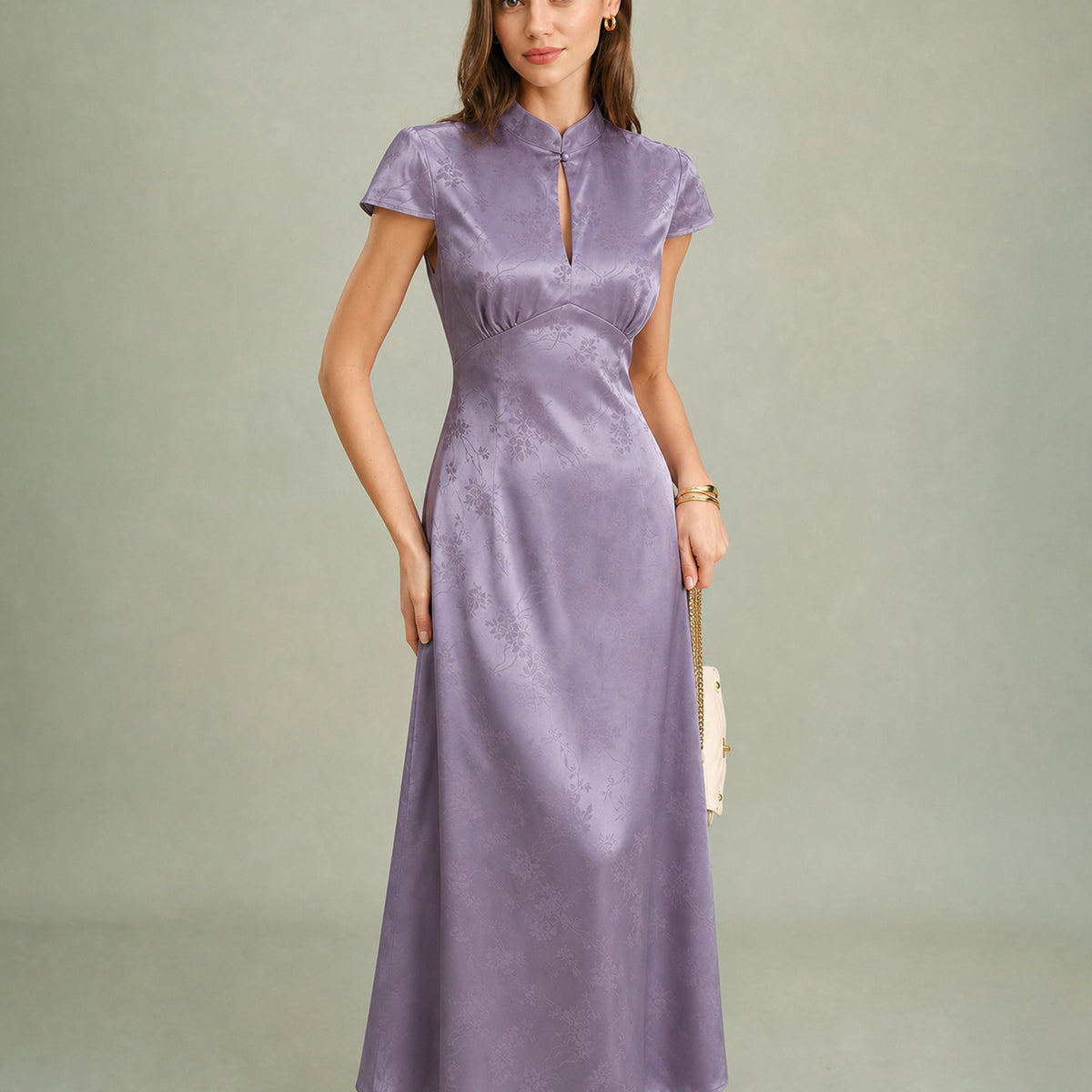 purple satin dress maxi Purple Wrap Satin Dress With Flutter Sleeves