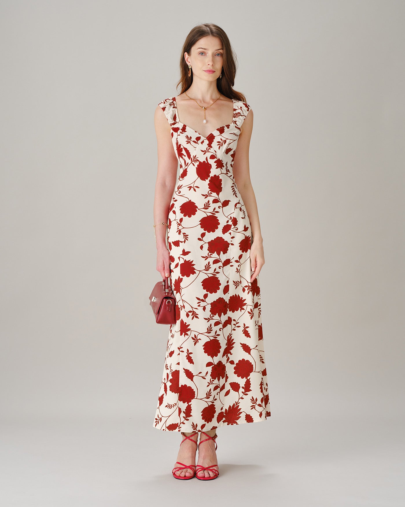 Women's Woven Polyester Maxi Dresses Red Dresses - RIHOAS
