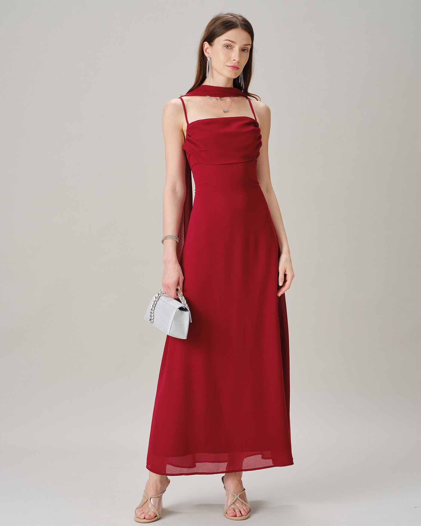 Women's Woven Polyester Maxi Dresses Red Dresses - RIHOAS