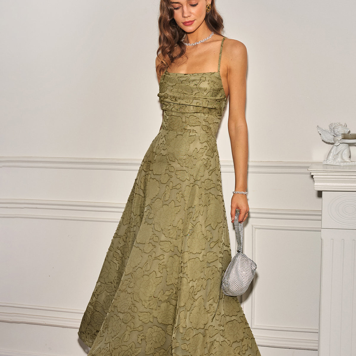 Sage Green X Cross Jacquard Slip Maxi Dress & Reviews - Sage Green - Dresses