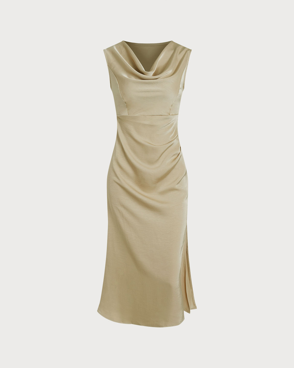 Women's Woven Polyester Midi Dress Apricot Dresses - RIHOAS