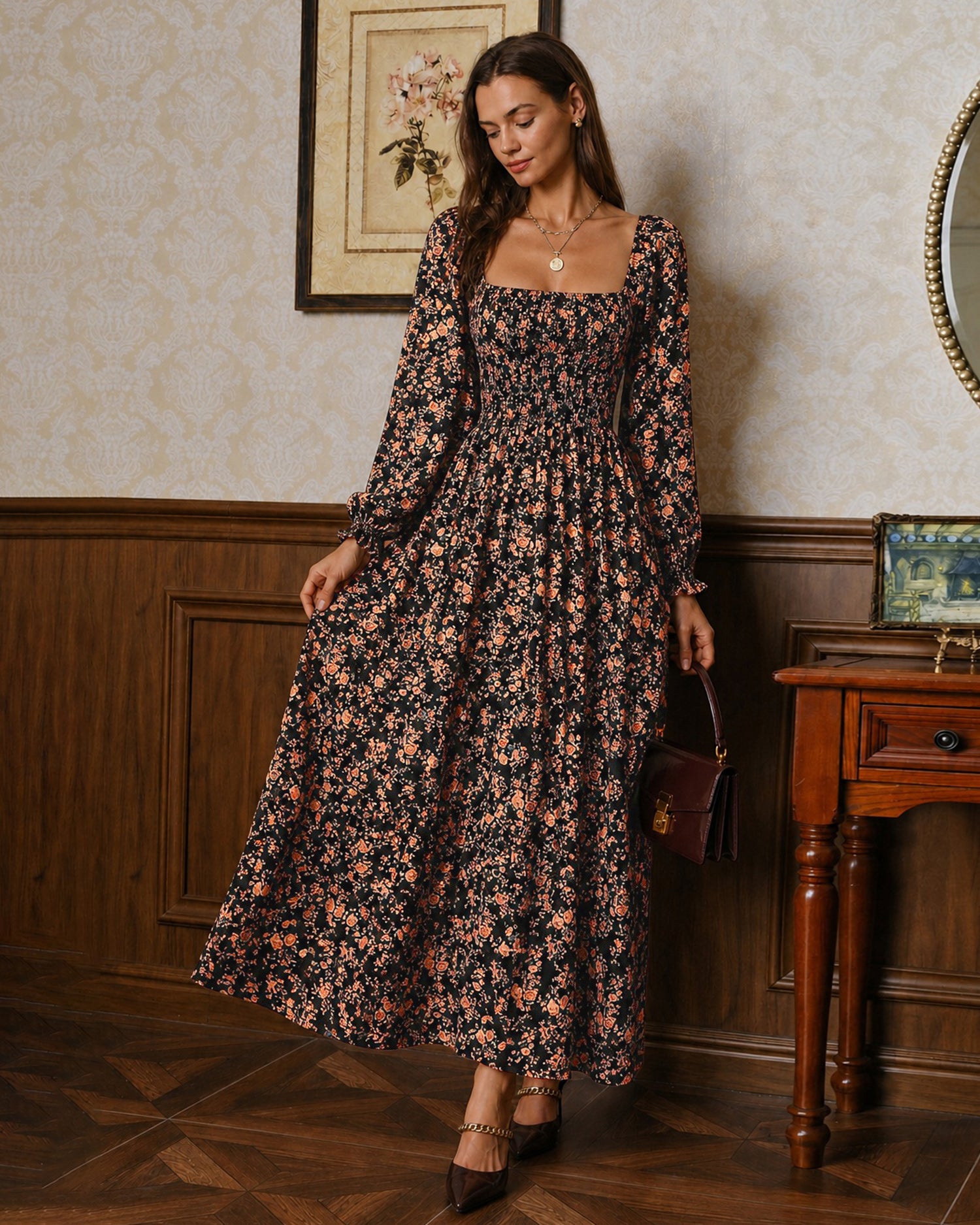 Women’s Woven Polyester Midi Dress Black - RIHOAS