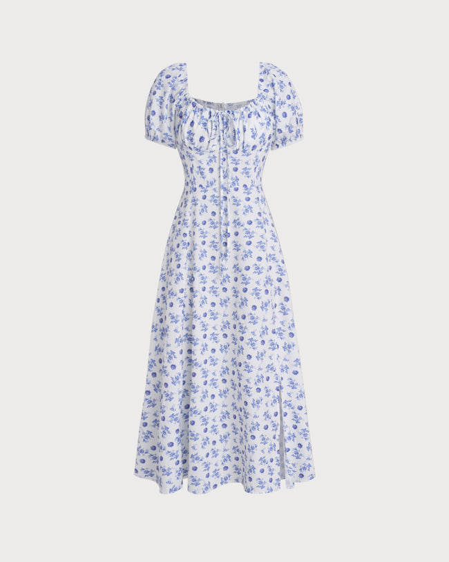 Women's Woven Polyester Midi Dress Blue Dresses - RIHOAS