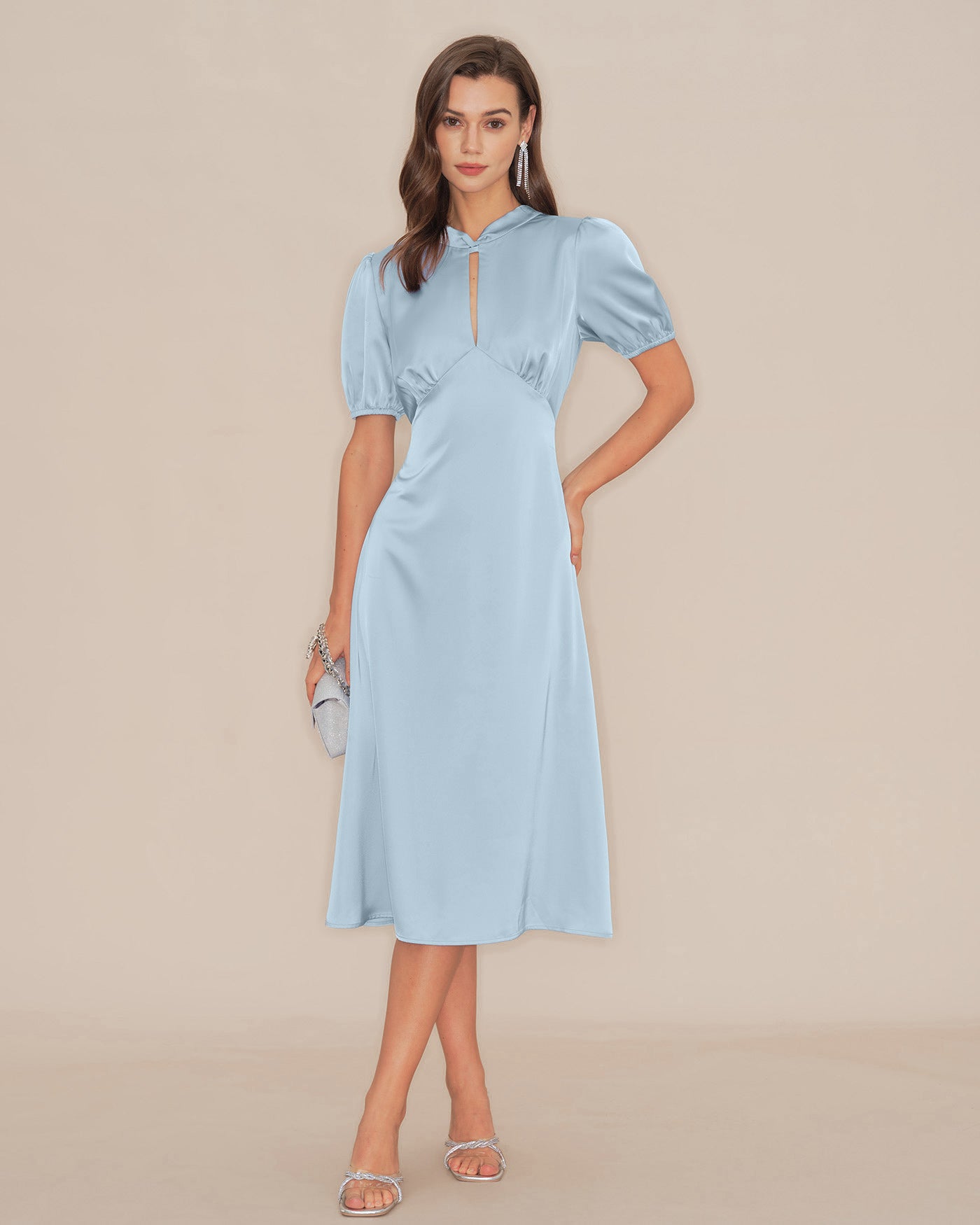 Women's Woven Polyester Midi Dress Blue Dresses - RIHOAS