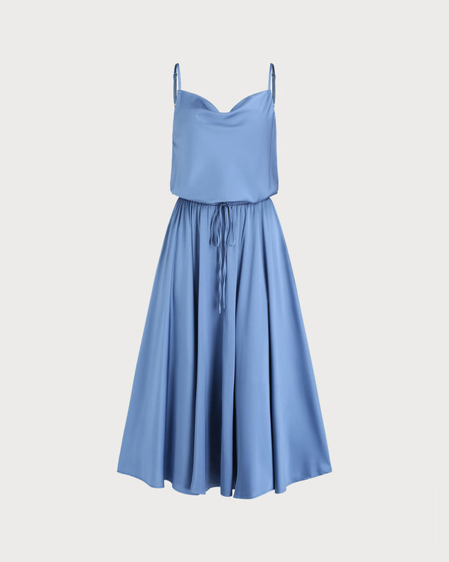 Women's Woven Polyester Midi Dress Blue Dresses - RIHOAS