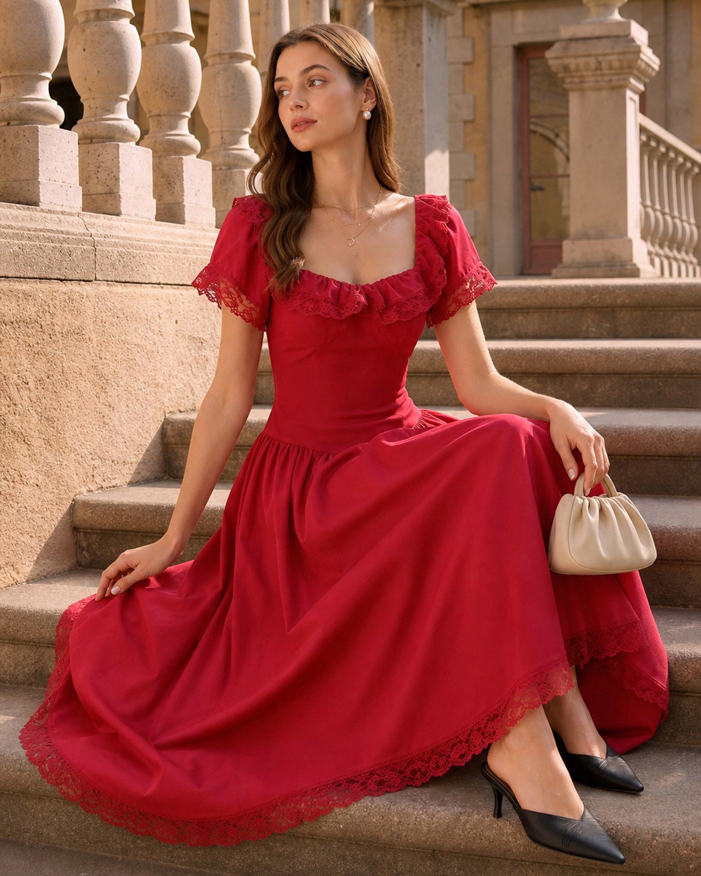 Women's Woven Polyester Midi Dress Dresses - RIHOAS
