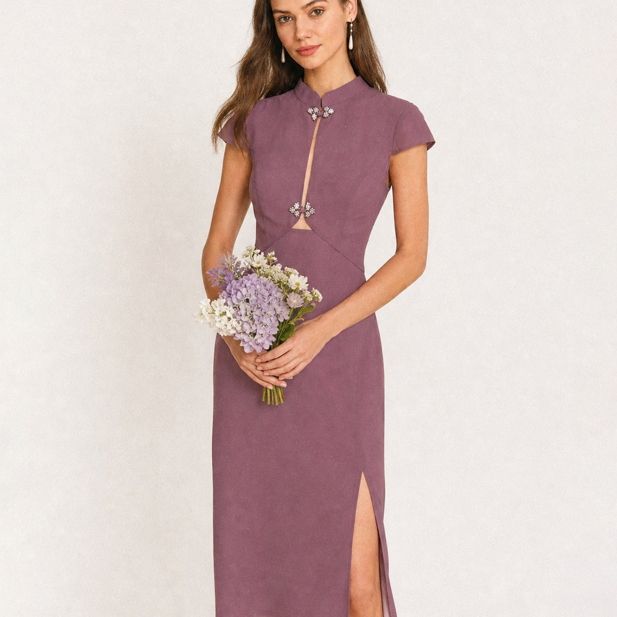 purple formal midi dress Work Semi-Formal Dress Purple Cross Neck Short Sleeve Midi Dress  Loveiss