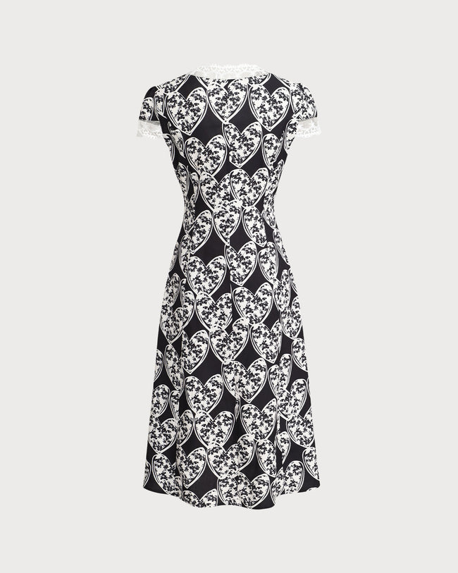 Black Floral Lace Trim Midi Dress - RIHOAS