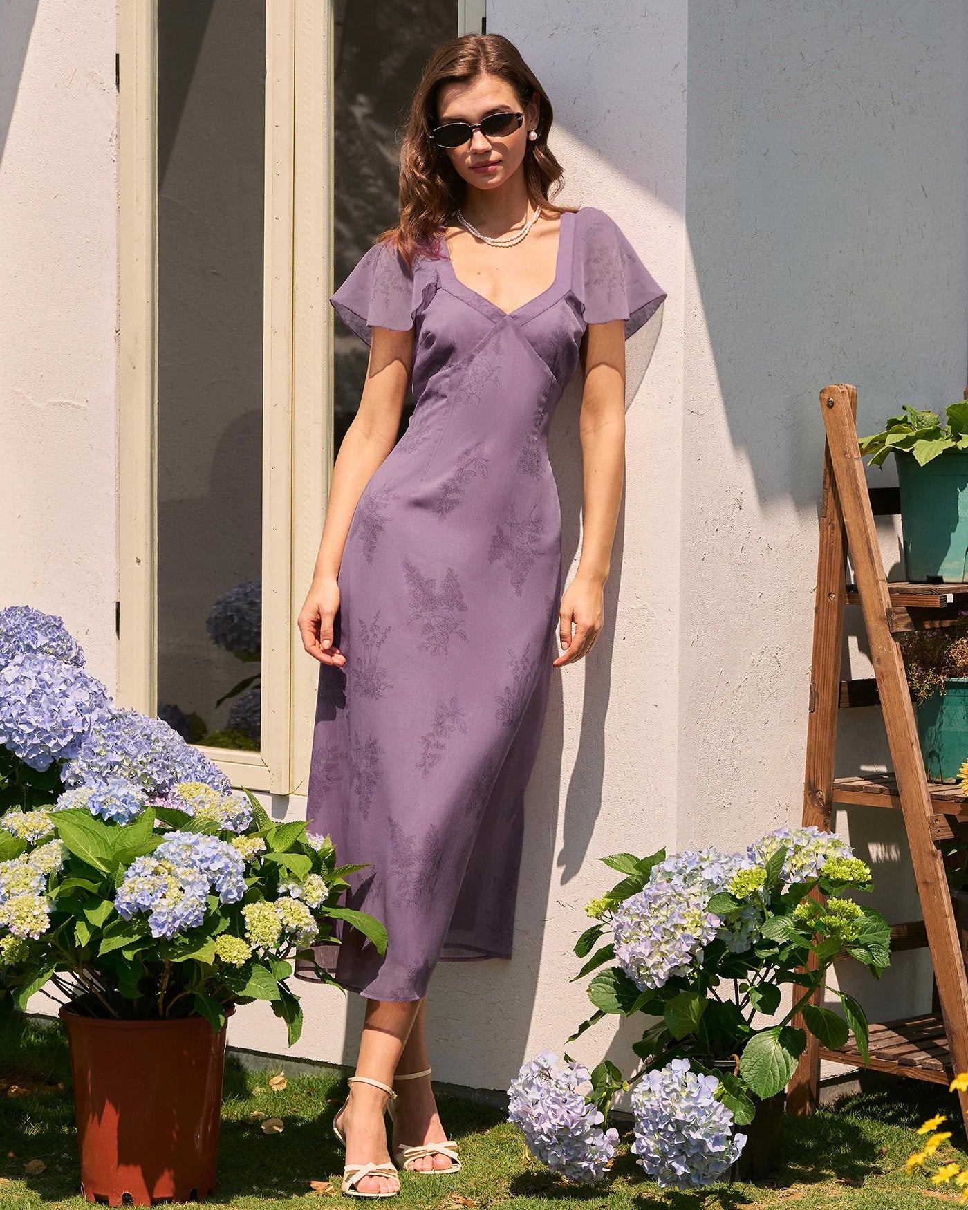 Women's Woven Polyester Midi Dress - RIHOAS