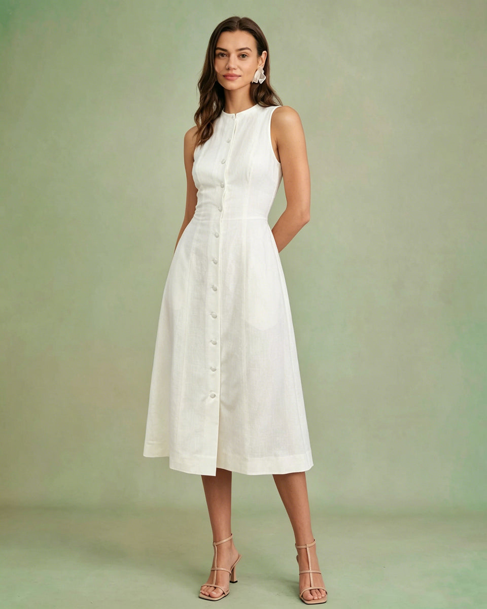 white midi dresses White Button Tie Tunic Midi Dress & Reviews - White - Dresses