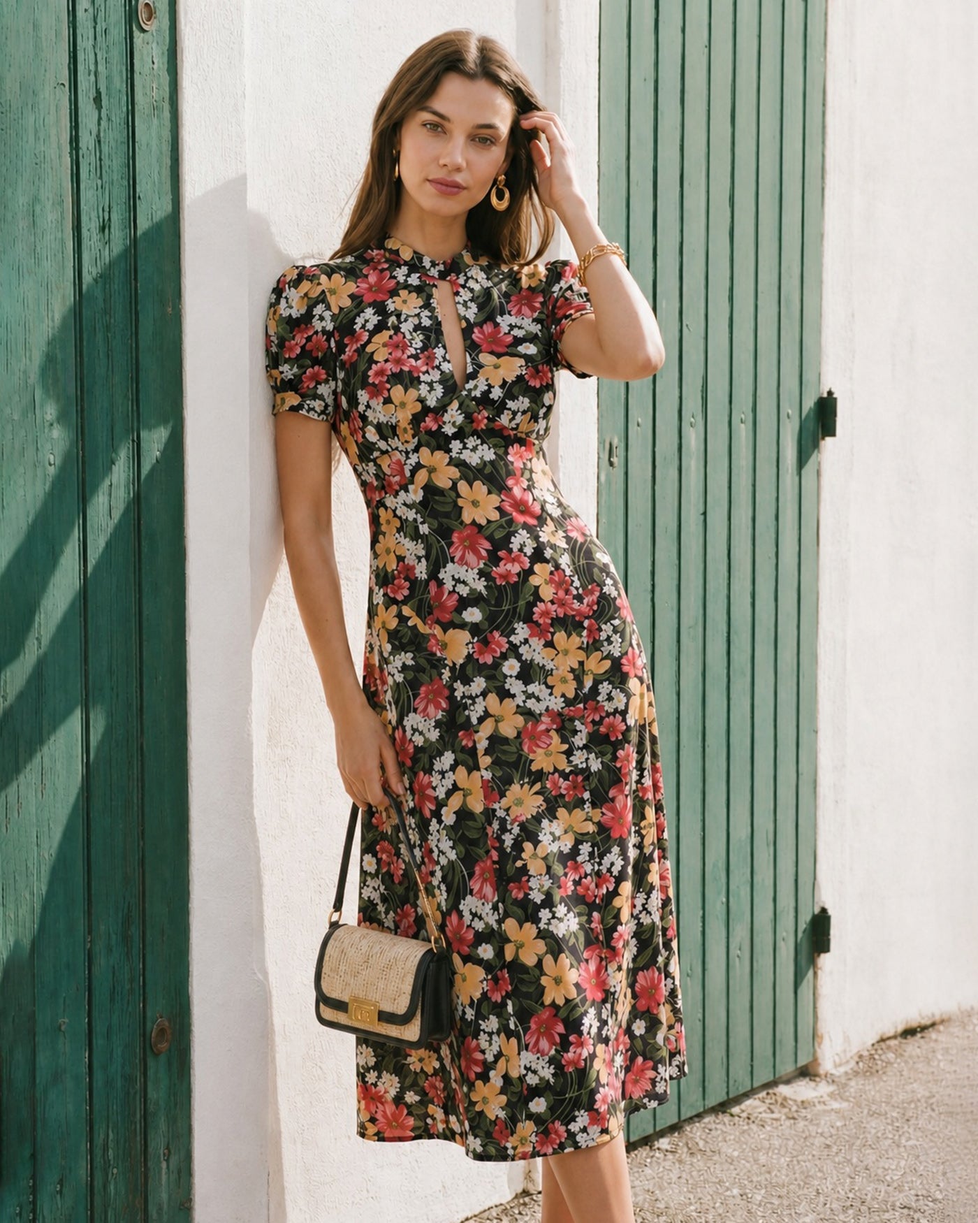 Women's Woven Polyester Midi Dress Dresses - RIHOAS