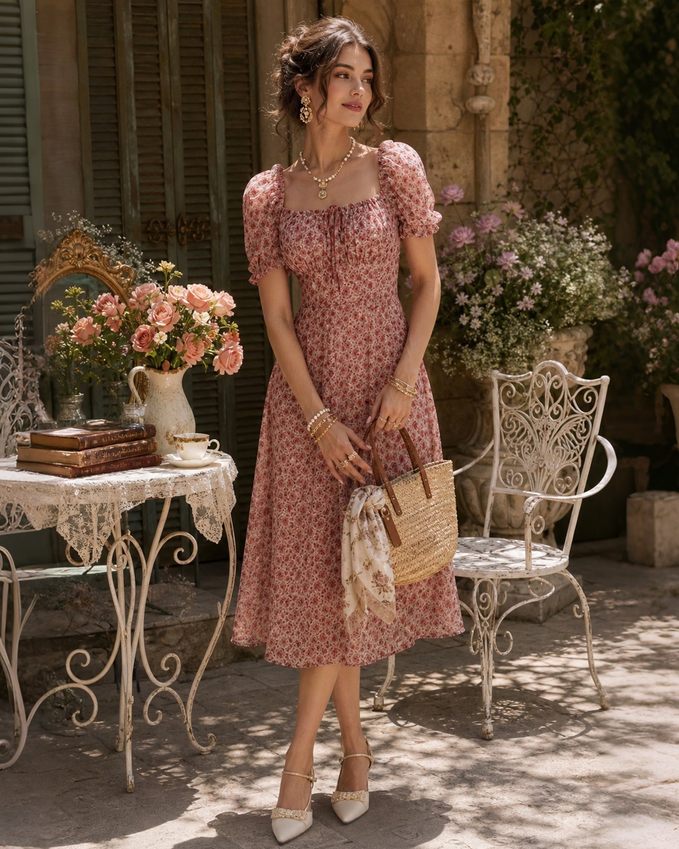 Women's Woven Polyester Midi Dress Dresses - RIHOAS