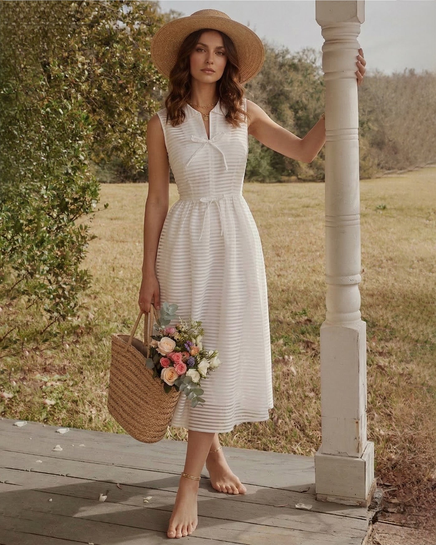 Women's Woven Polyester Midi Dress Dresses - RIHOAS